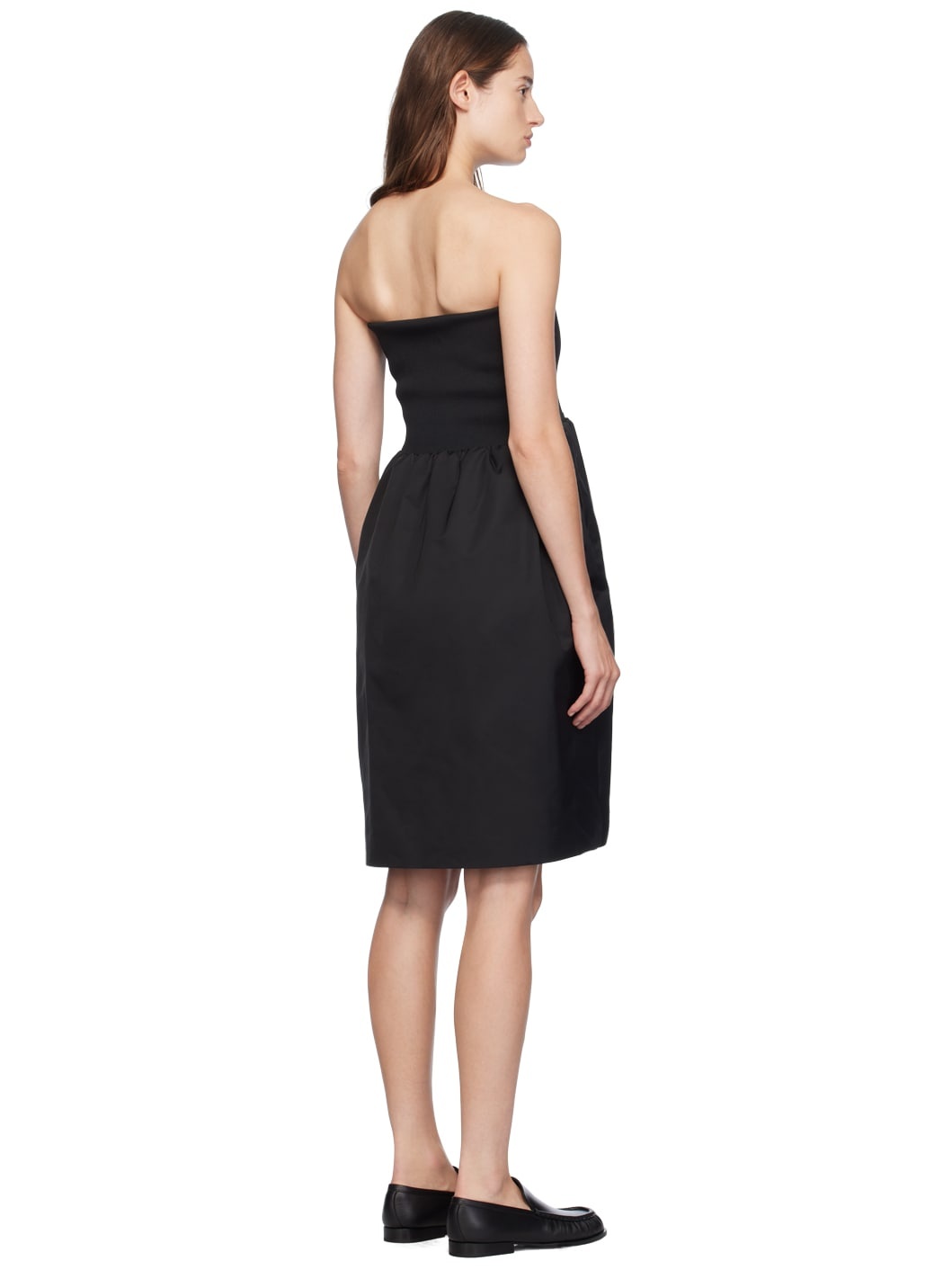 Black Shirring Flare Midi Skirt - 3