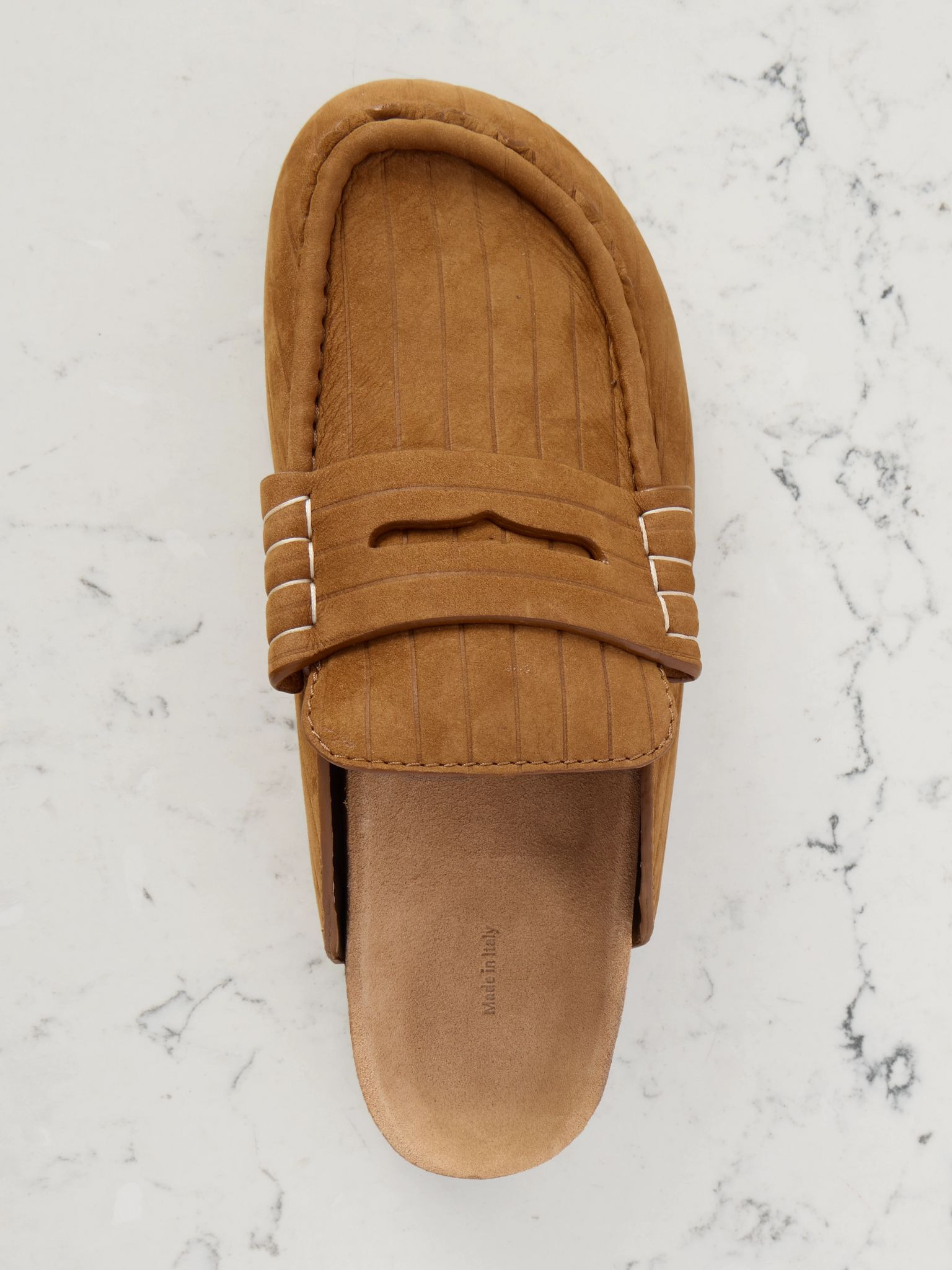 Stitch ribbed nubuck mules Camel - 5