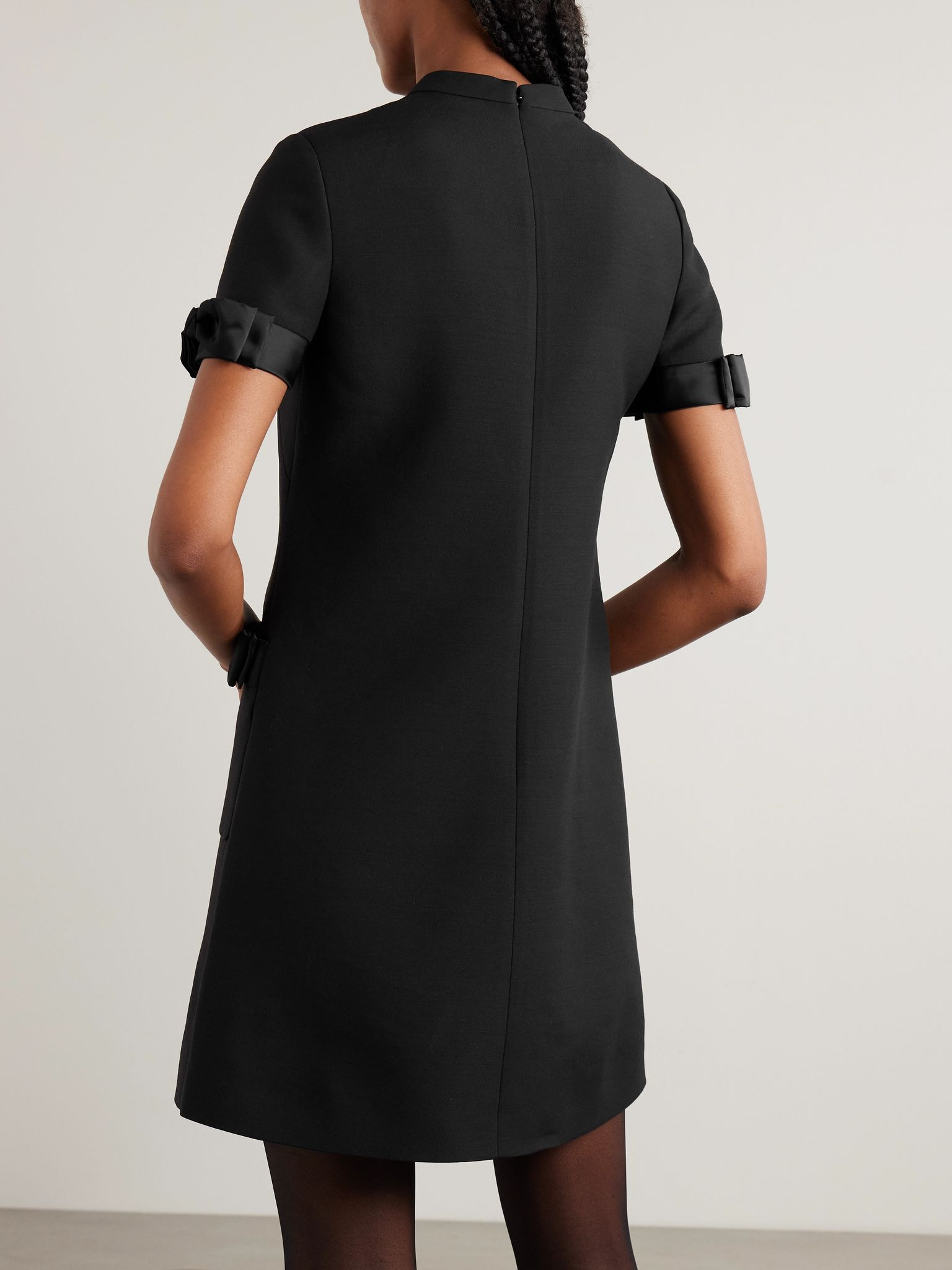 Satin-trimmed wool and silk-blend mini dress Black - 3