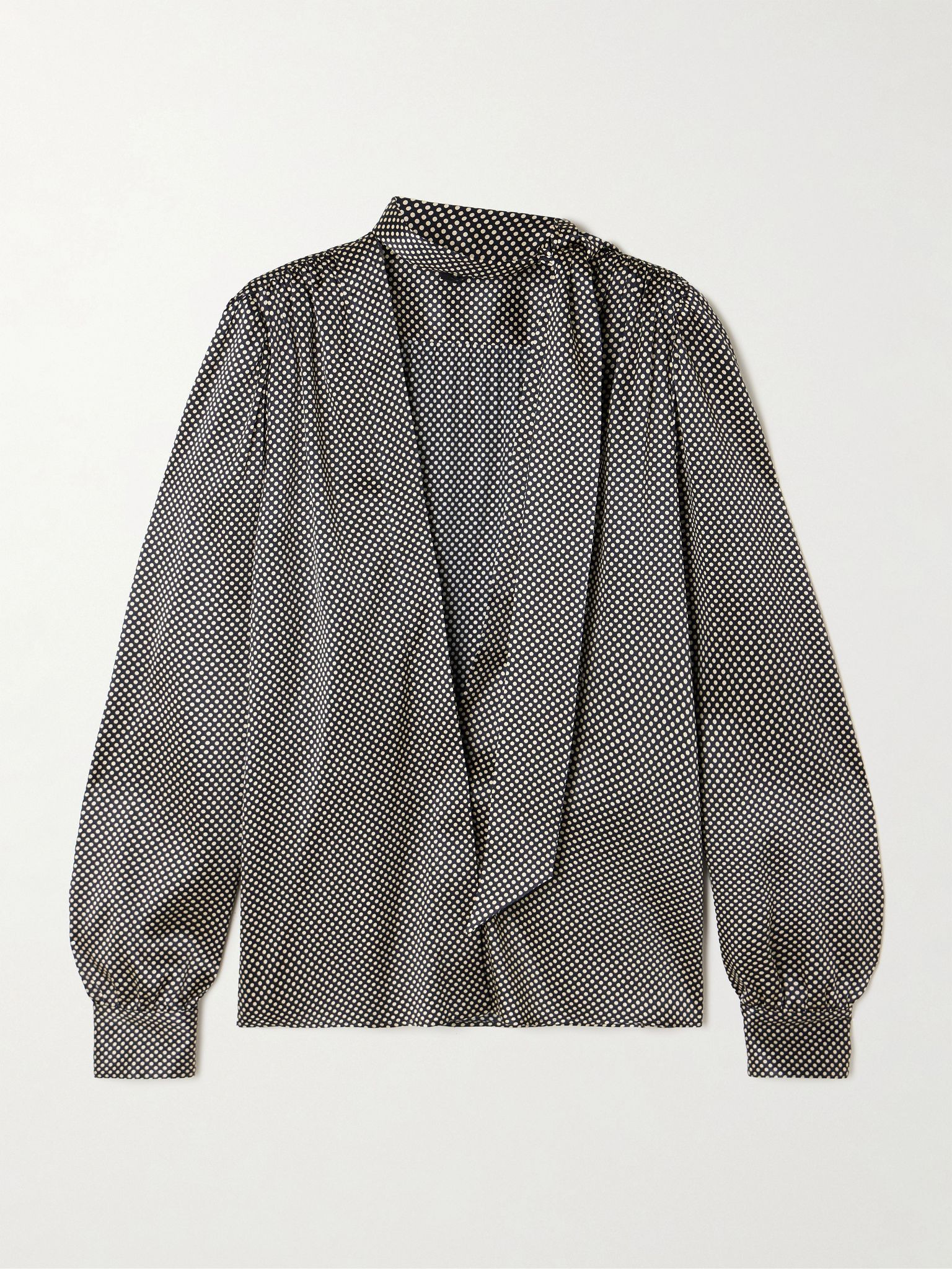 Tie-neck polka-dot silk-blend satin blouse Light gray - 1