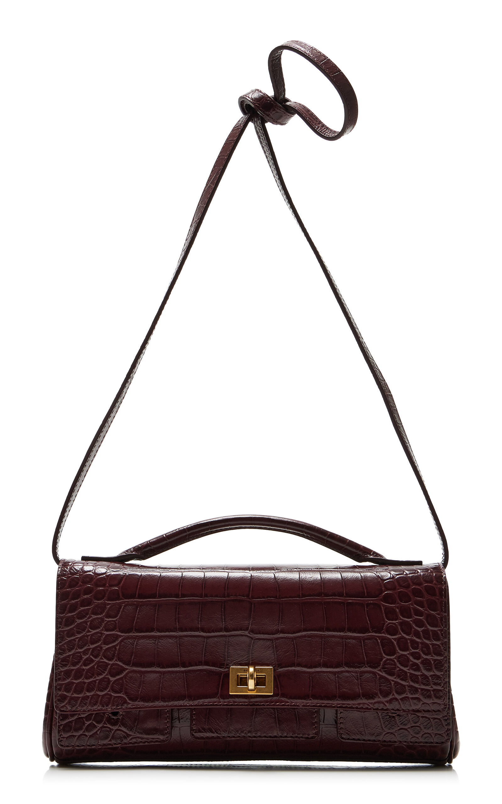 Bel Air Small Croc-Effect Leather Clutch on Strap burgundy - 1