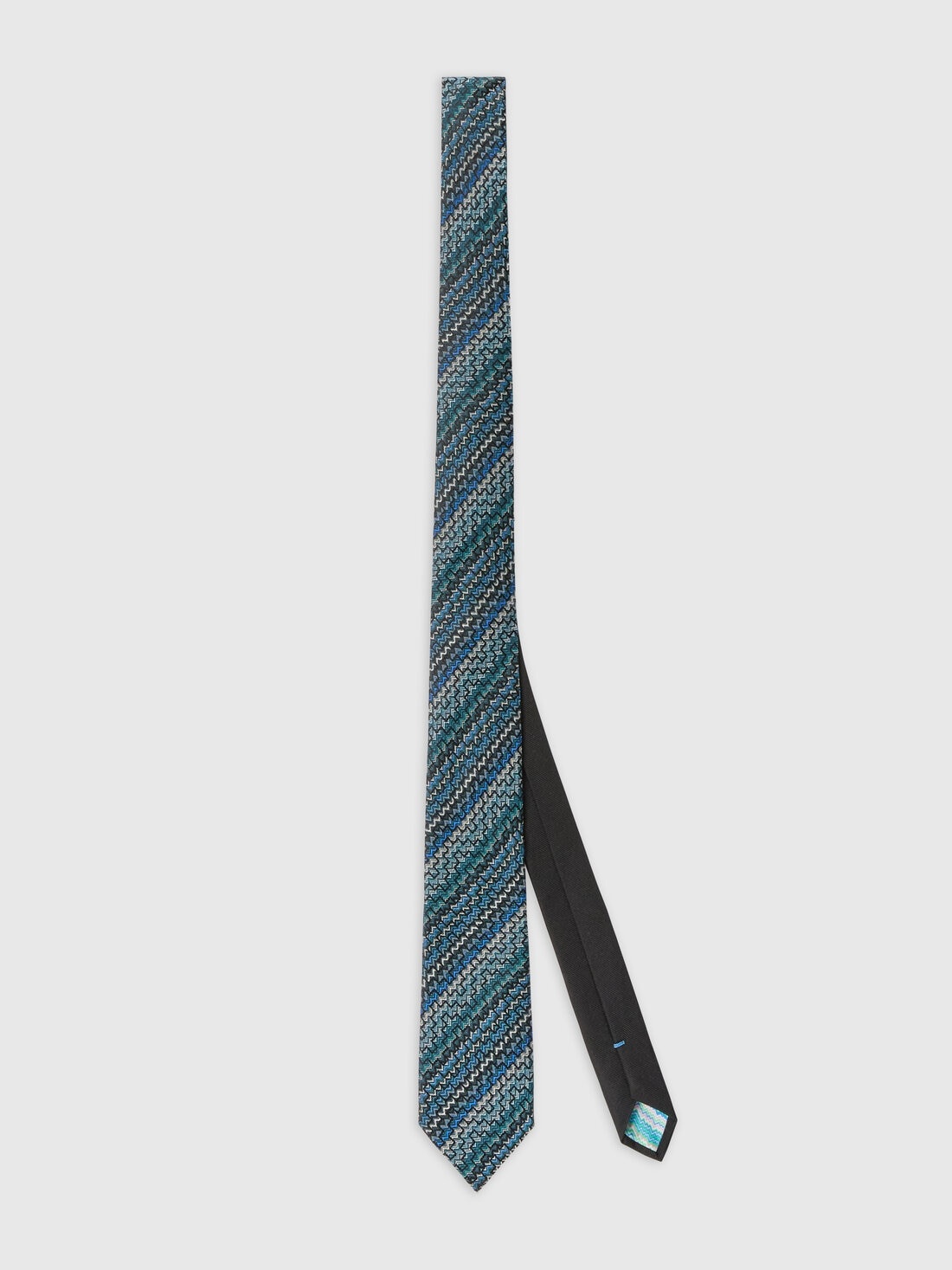 100% Silk Tie with Zigzag Embroidery - 1
