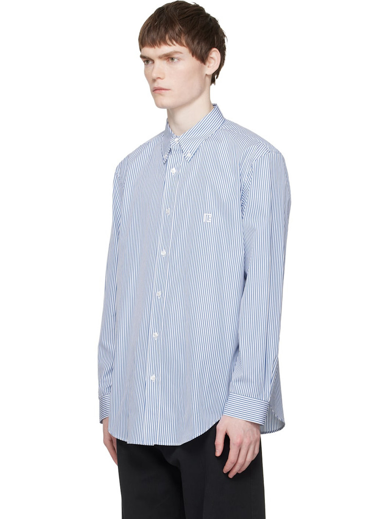 Balmain Blue & White Embroidered Pinstripe Popeline Regular Shirt outlook