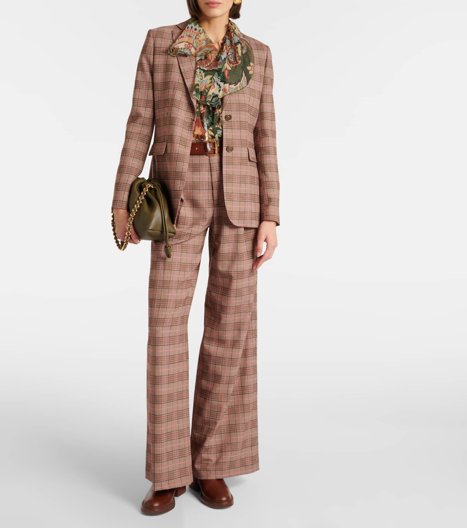 Checked high-rise wide-leg pants - 2