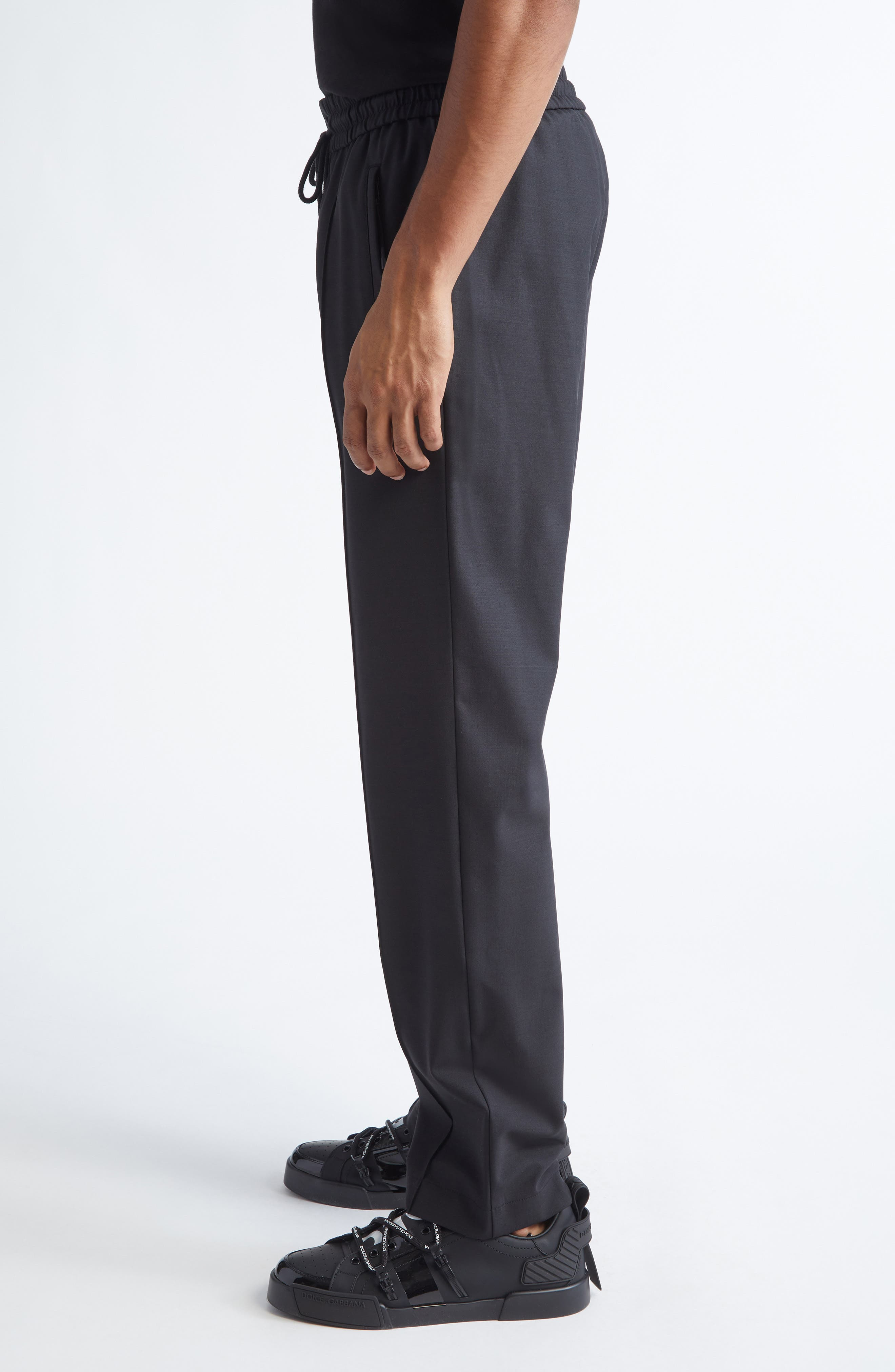 Dolce&Gabbana Drawstring Waist Wool Blend Canvas Pants in N0000 Nero at Nordstrom - 4