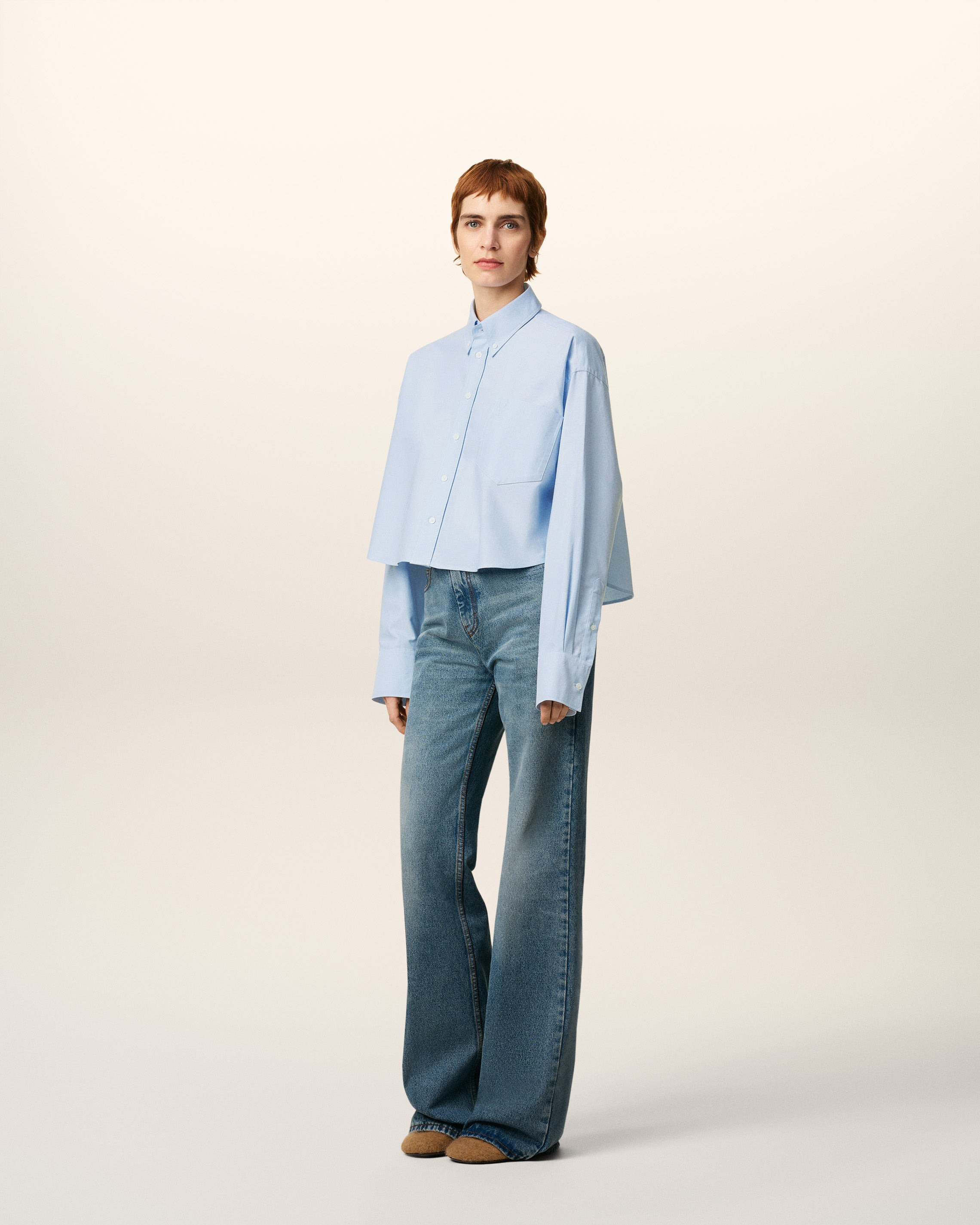 BLUE COTTON AMI DE COEUR CROPPED OVERSIZED SHIRT - 6