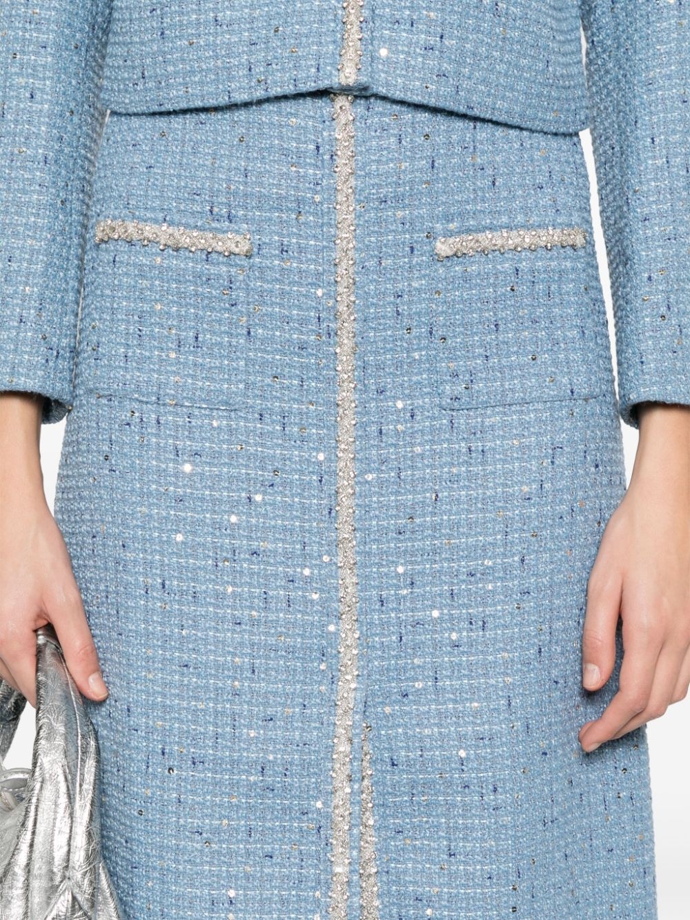 sequin-embellished tweed midi skirt - 5
