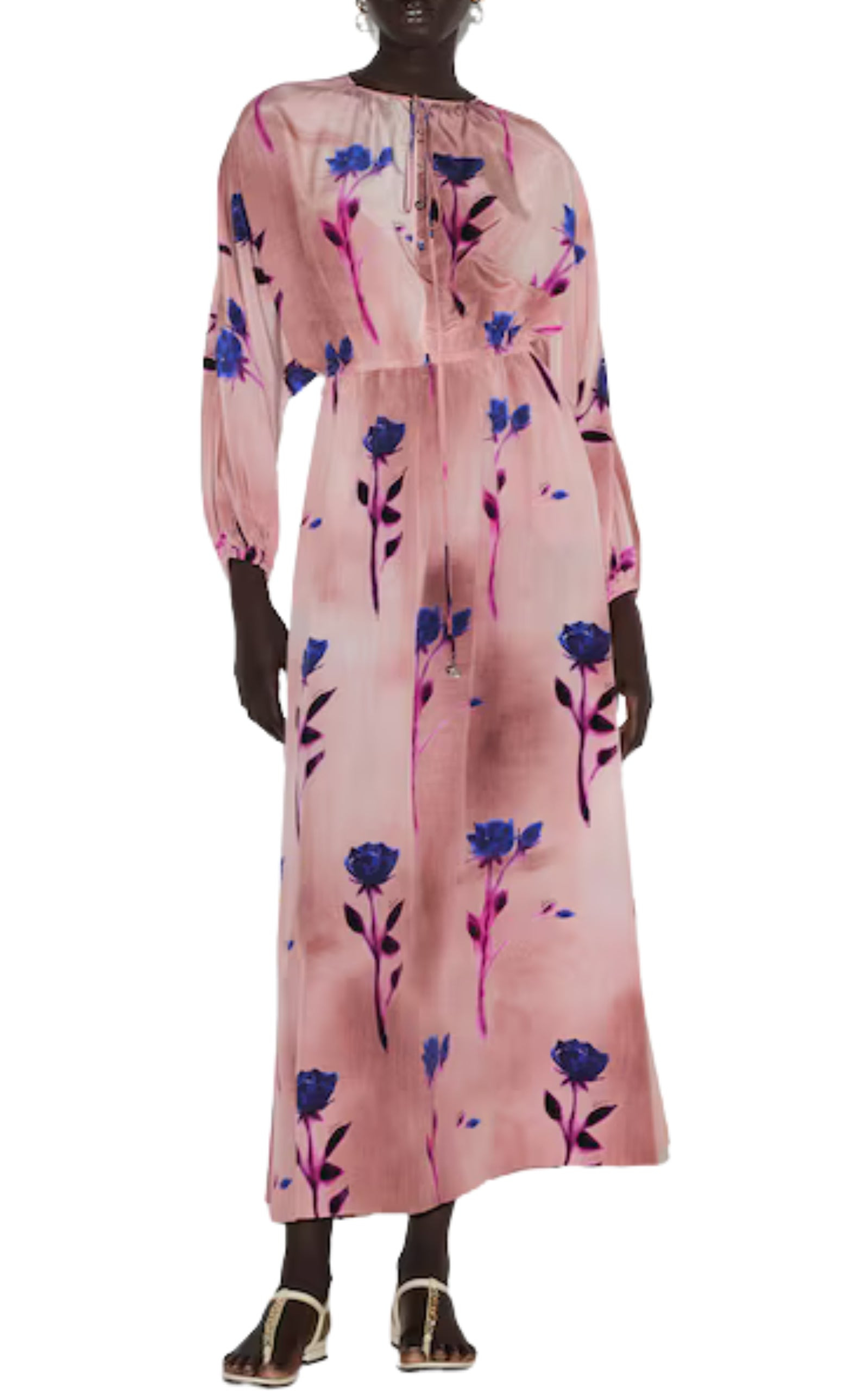 Gucci Pink Dress - SILK CRÊPE DE CHINE FLORAL PRINT DRESS - 3