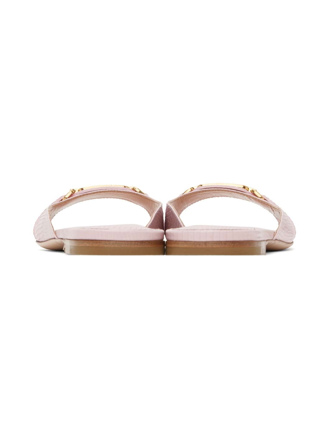 Pink Stamped Lizard Leather Whitney Slides - 2