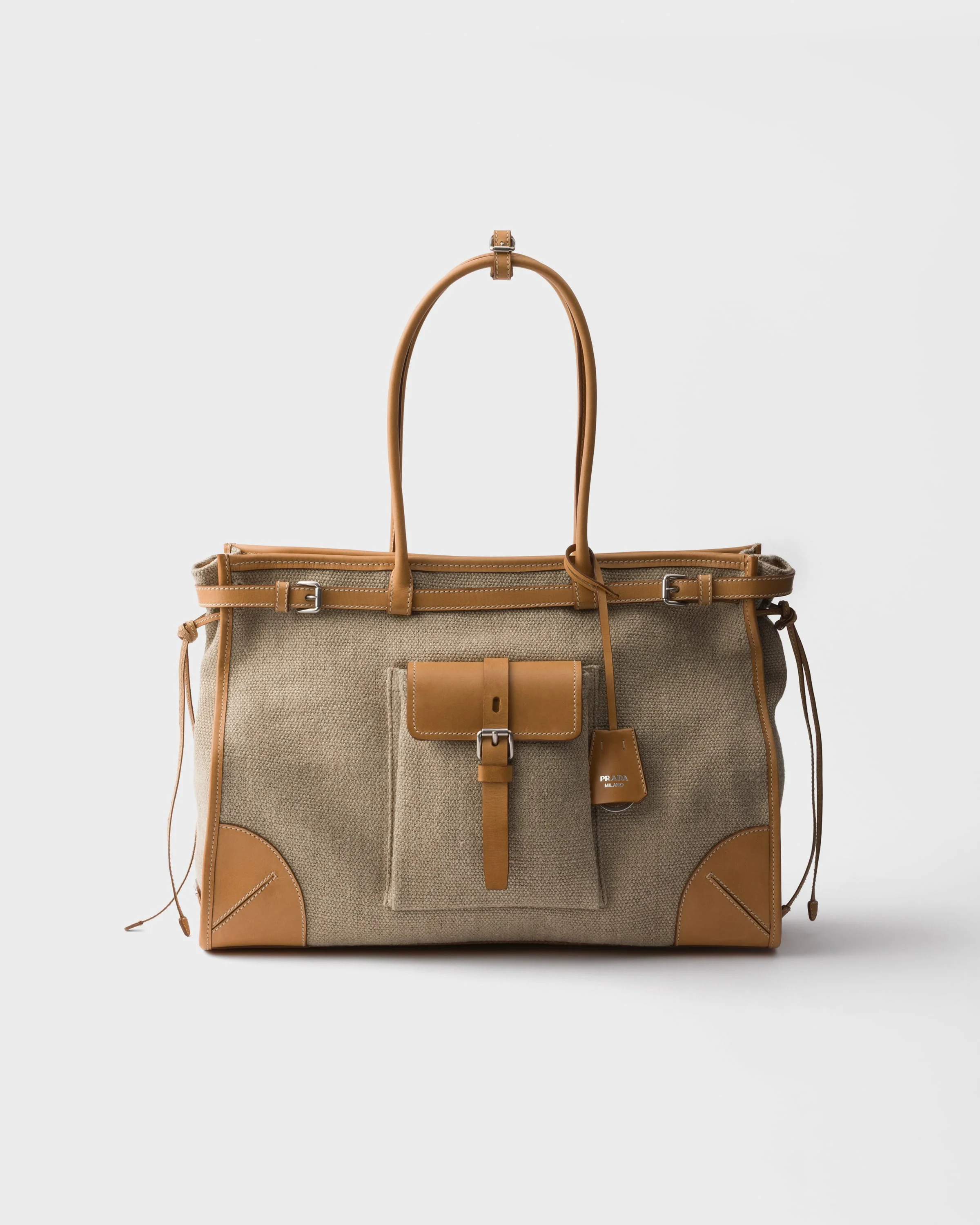 Prada Bonnie linen and leather tote bag - 1