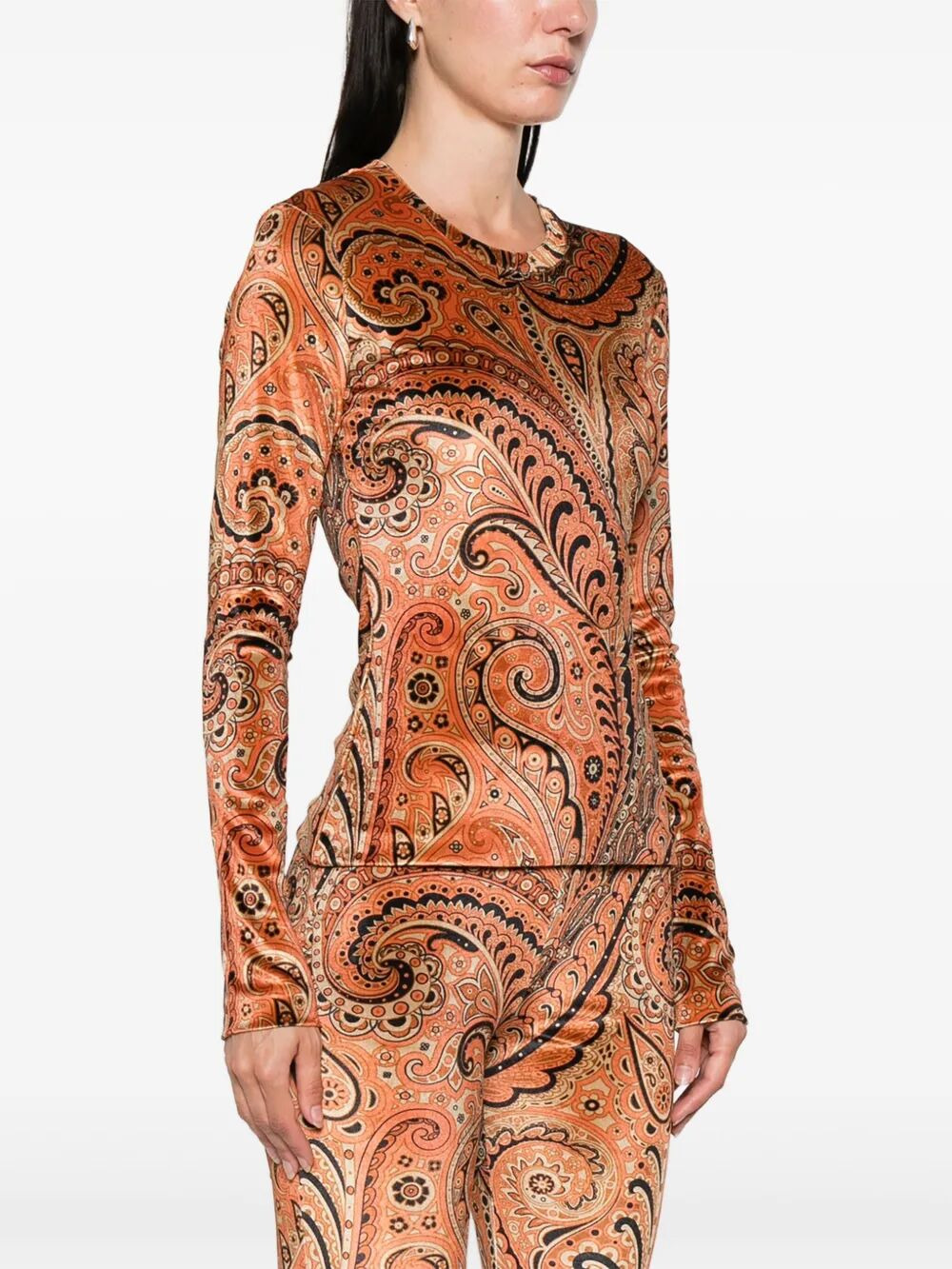 Paisley-Print Long-Sleeved Velvet Top - 5