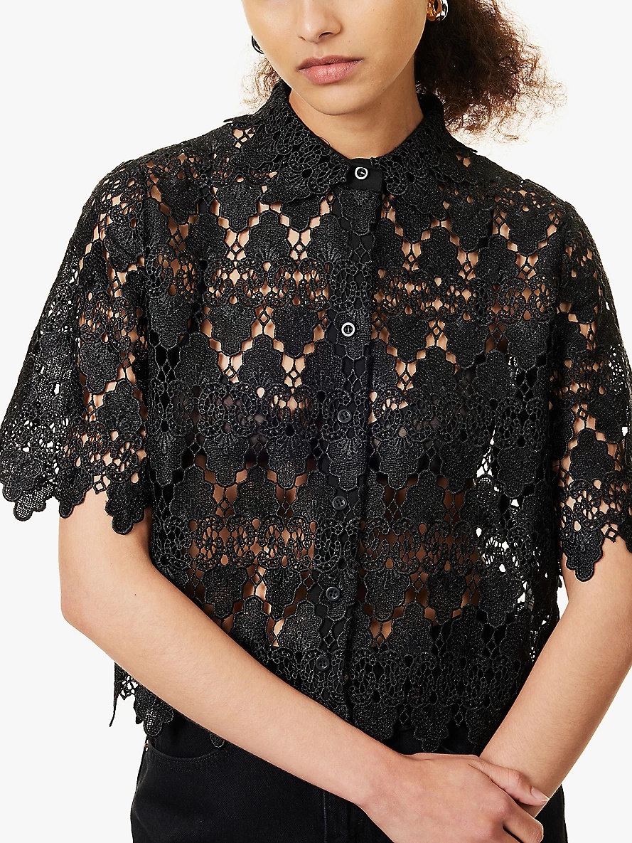 Lace short-sleeve woven shirt - 5