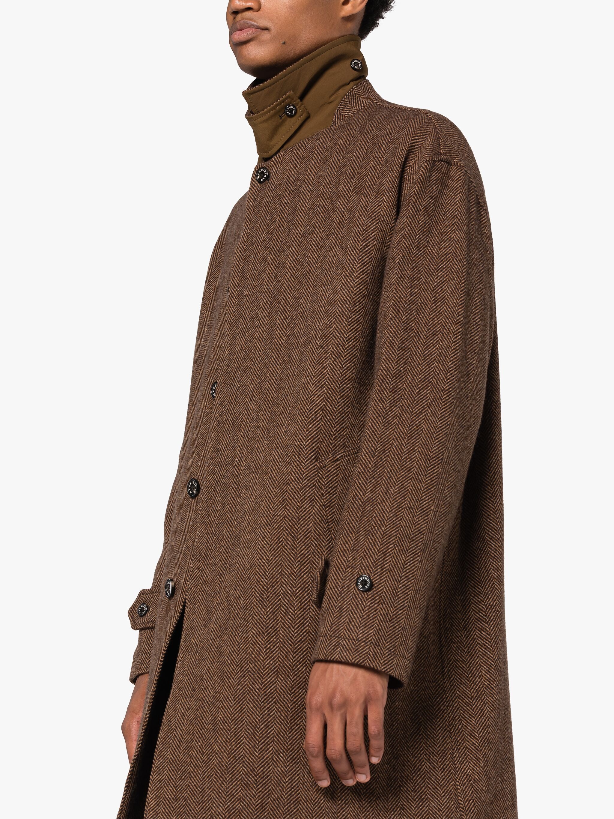 SOHO BROWN HERRINGBONE WOOL OVERCOAT - 5