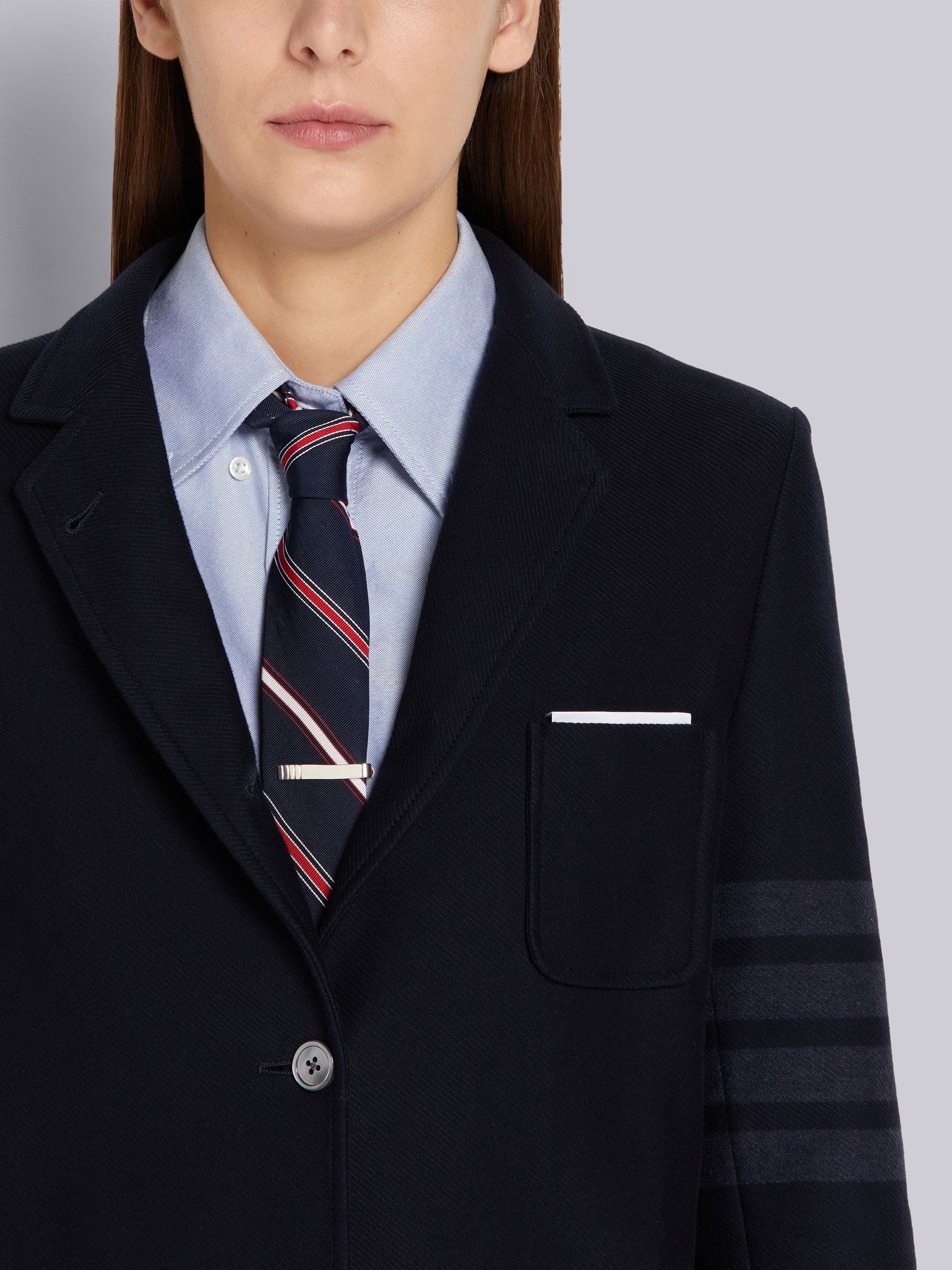 Navy Double Face Tech Twill Tonal 4-Bar Sack Jacket - 5