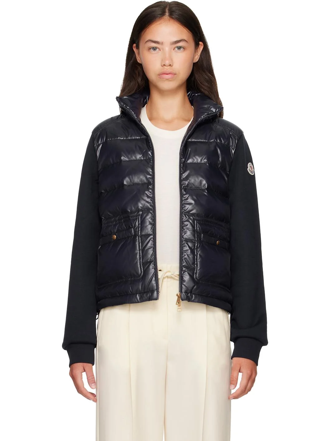 Navy Zip Up Cotton Fleece Down Cardigan - 1