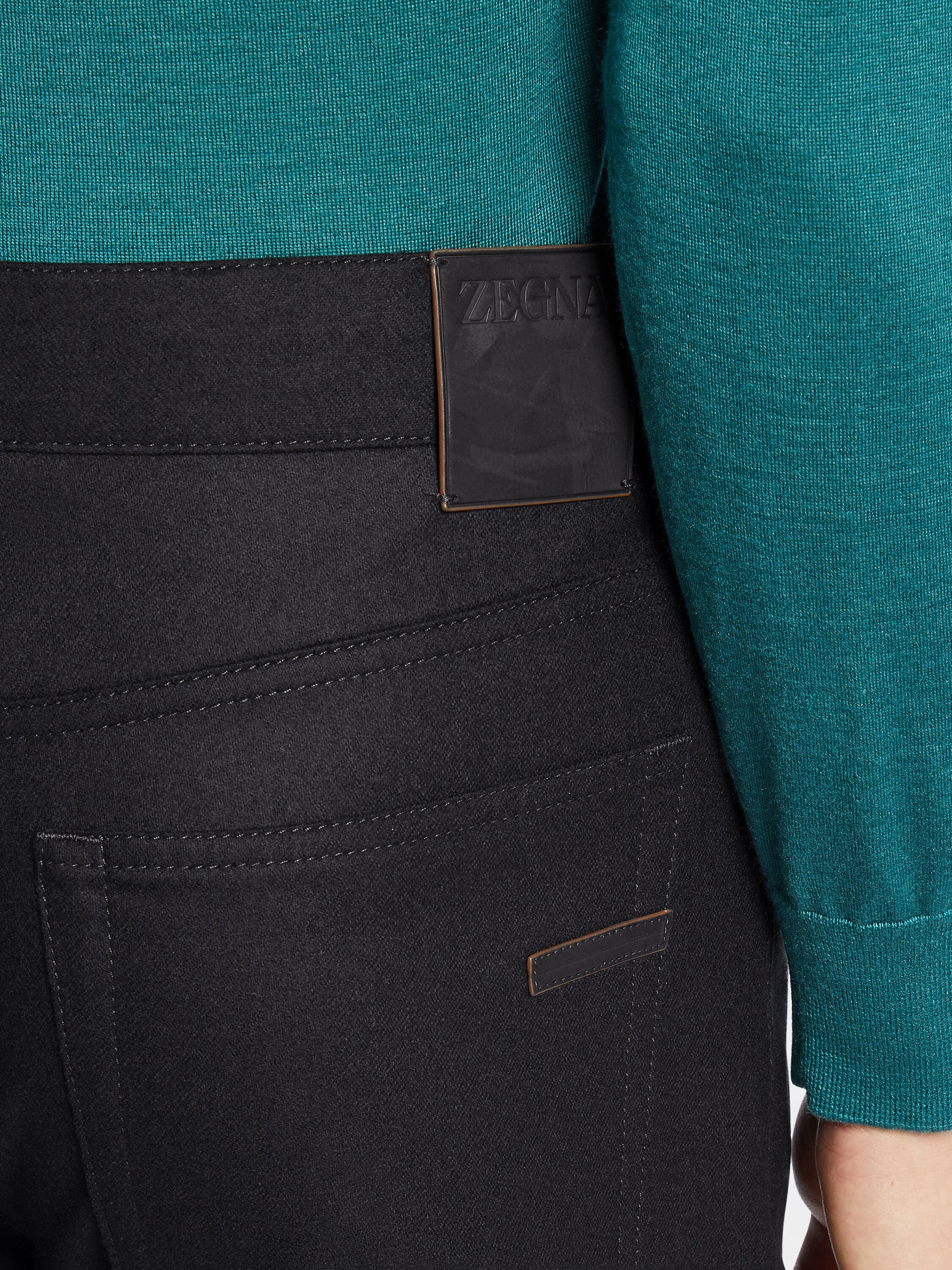 BLACK WOOL AND CASHMERE ROCCIA PANTS - 5