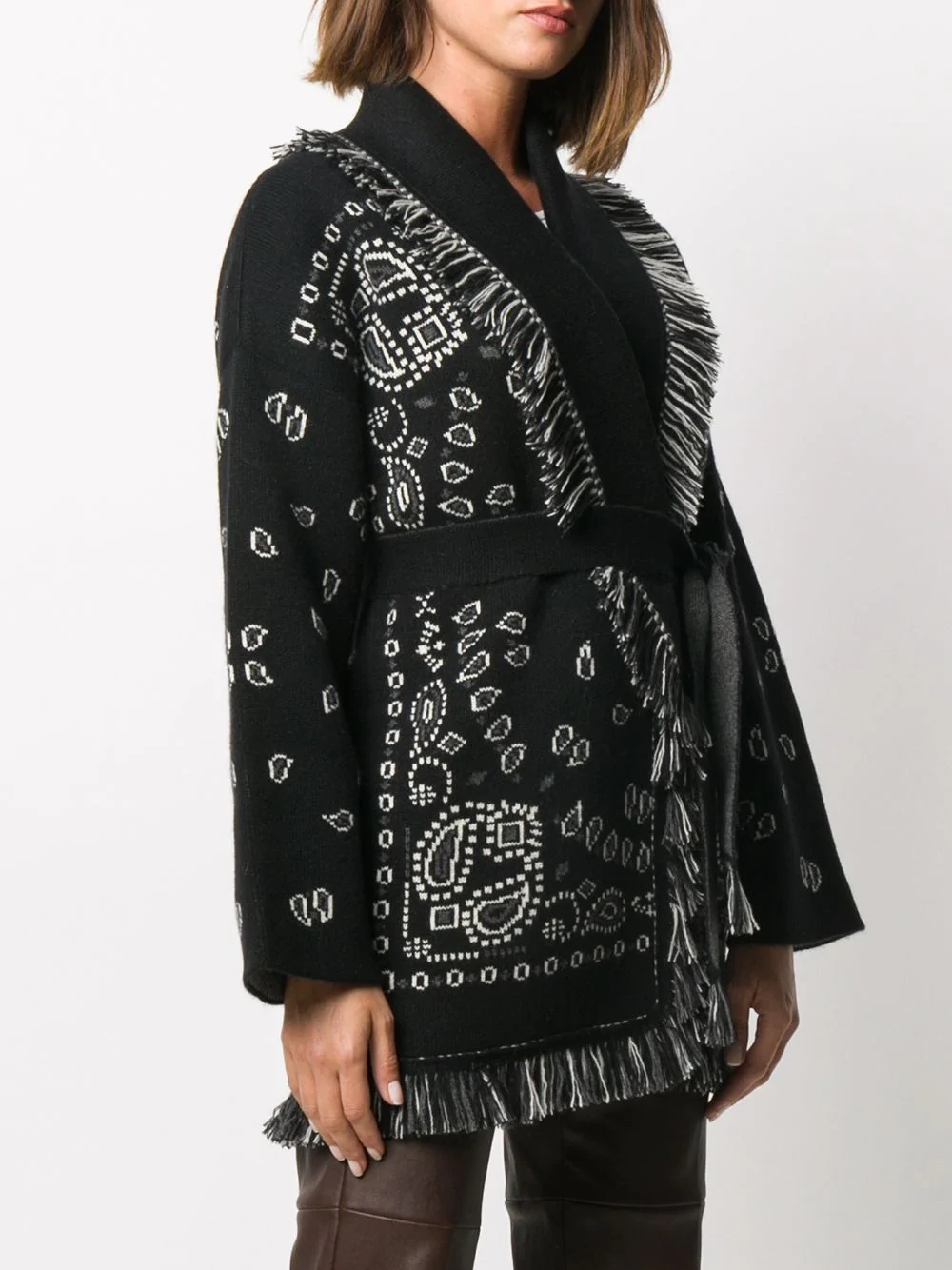 paisley frayed tie cardigan - 3