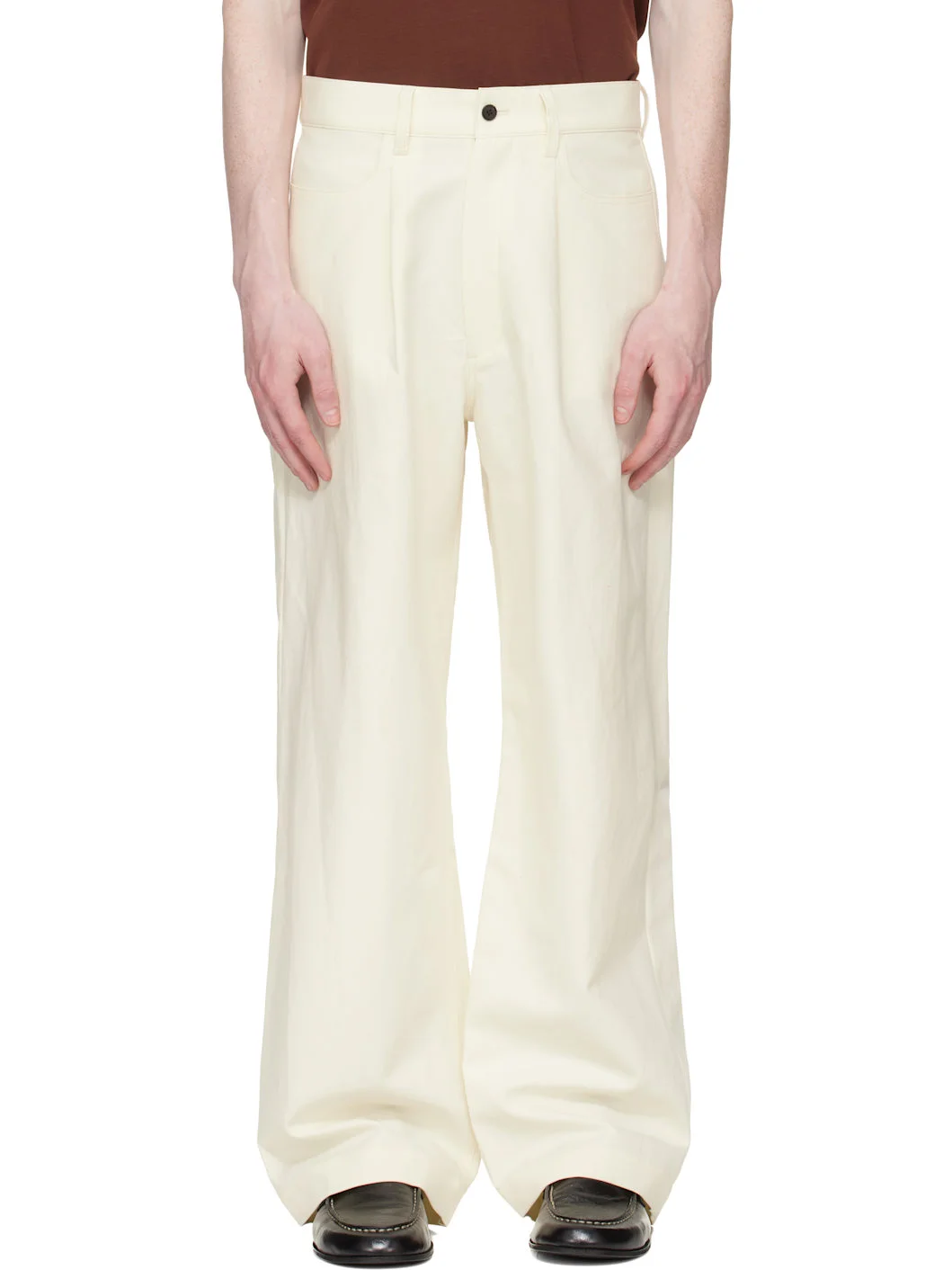 Off-White Double Weave Cotton One Tuck Wide Trousers - 1