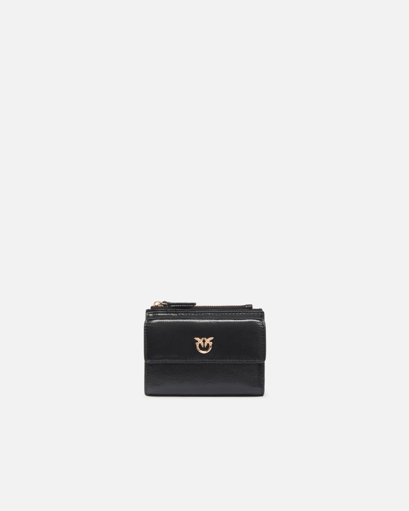 COMPACT SMALL WALLET IN SHINY LEATHER WITH LOGO 1