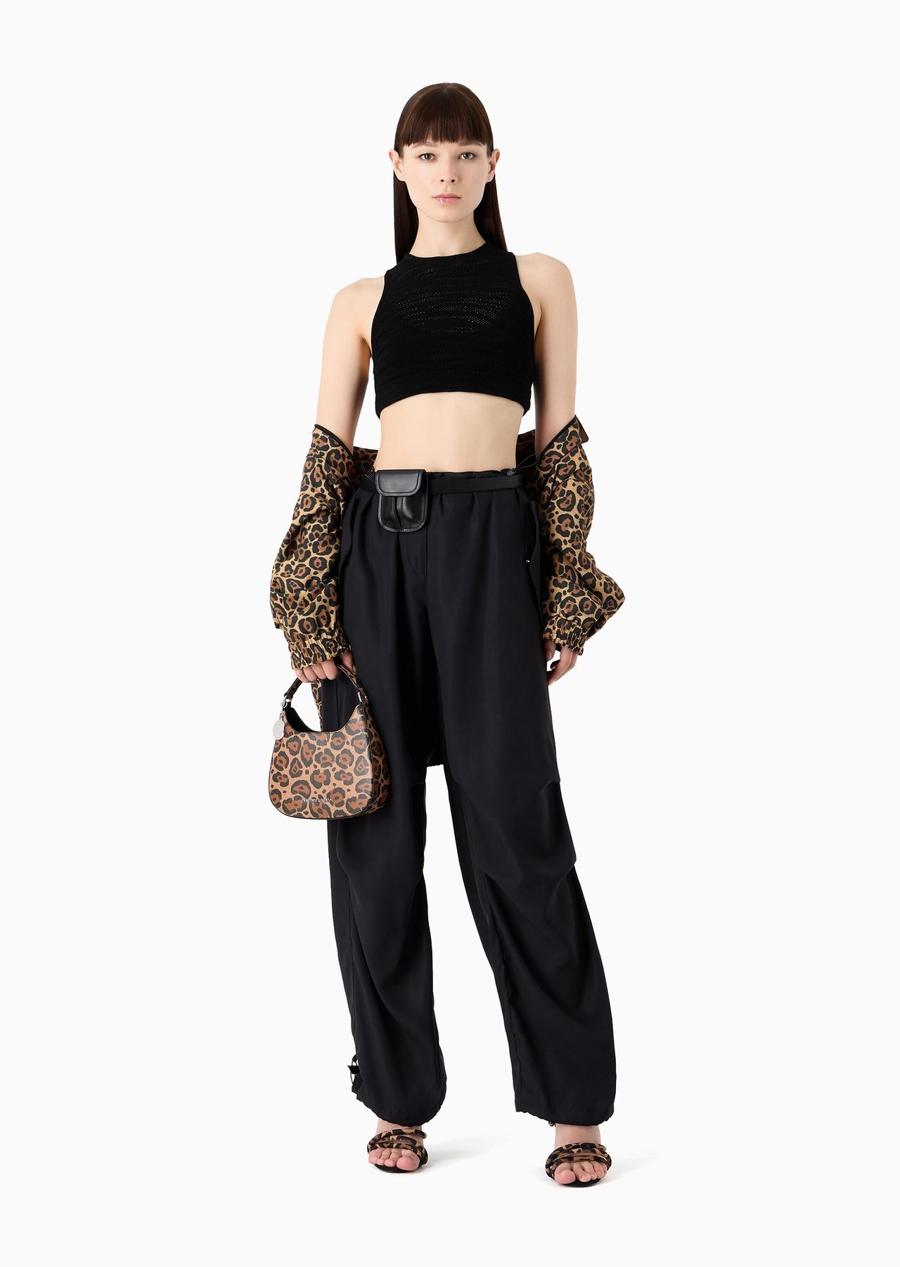Emporio Armani Sustainability Values Capsule Collection viscose blend openwork knit crop top - 4