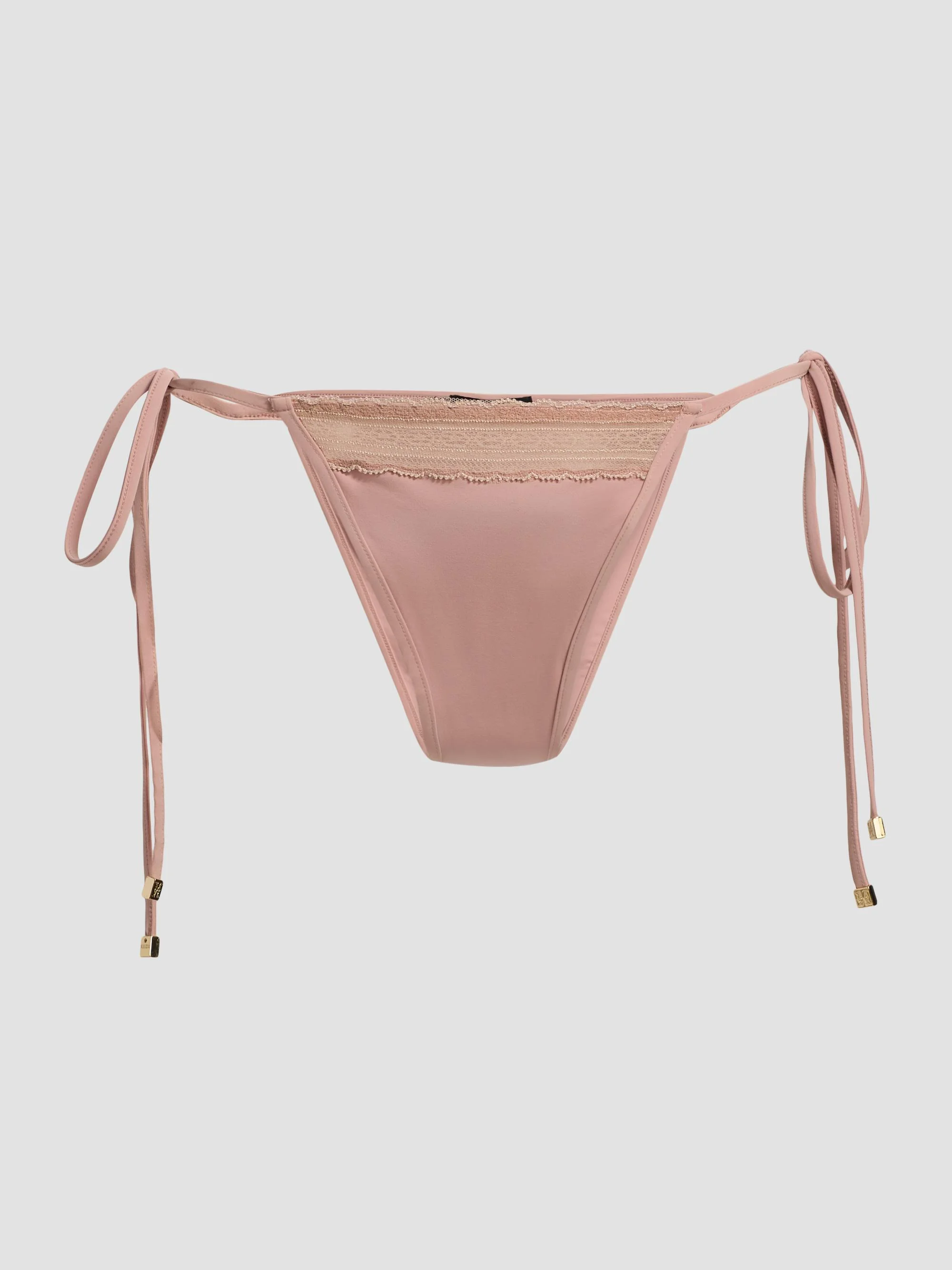Women's Inset Lace String Bikini Bottom - Buff - 1
