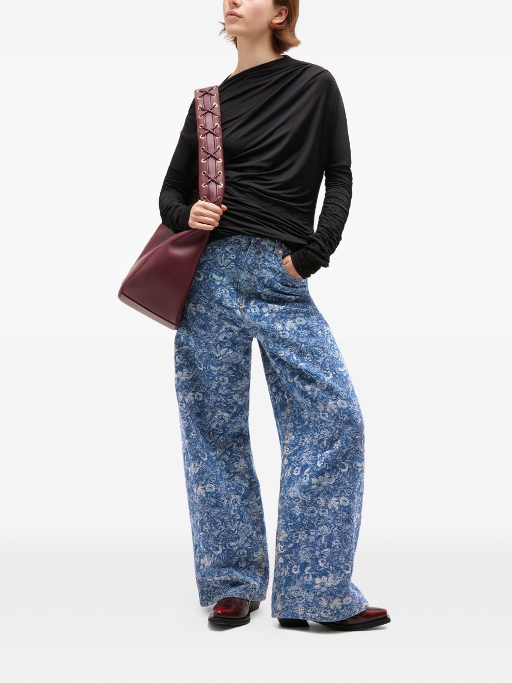 floral-print wide-leg jeans - 2