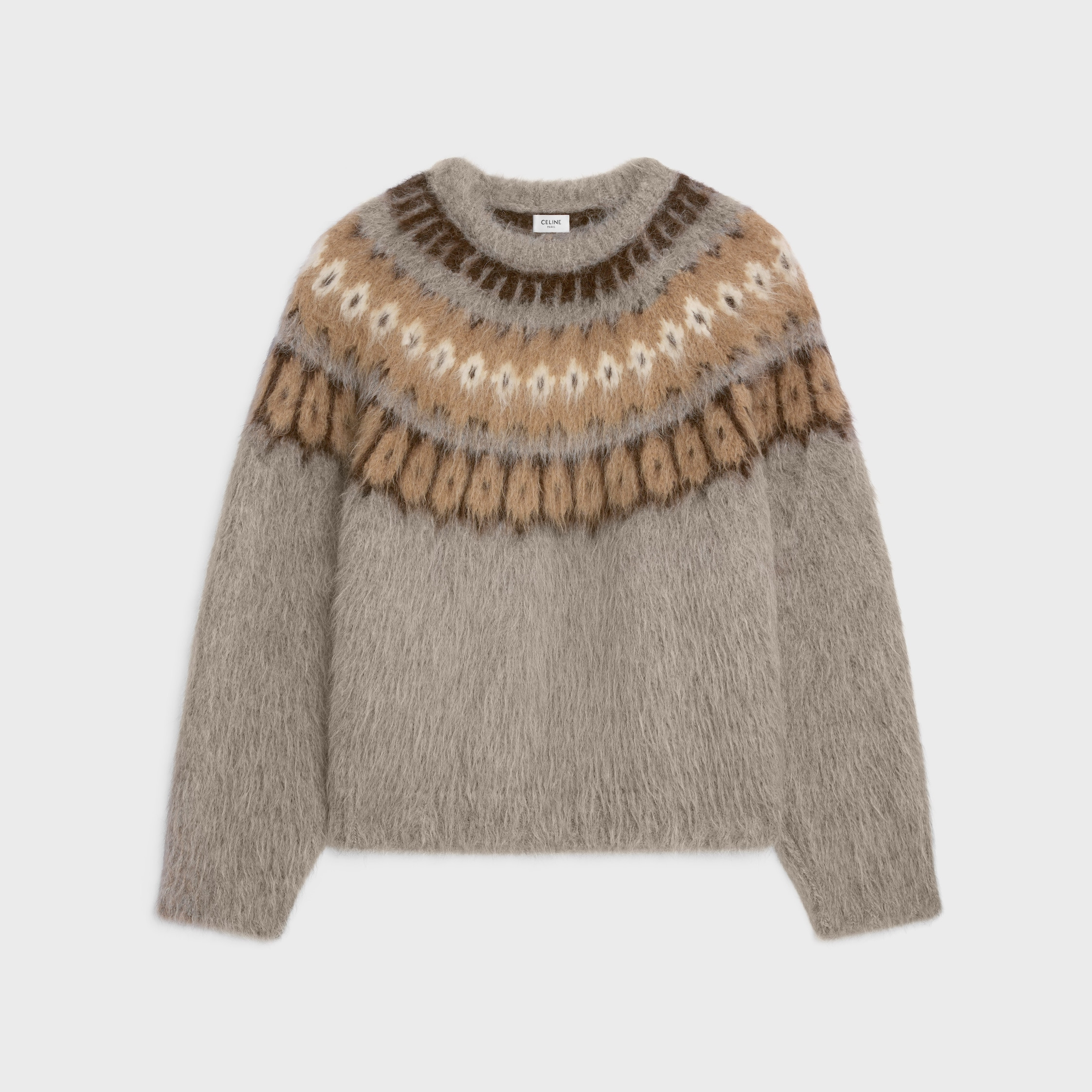 crew neck sweater in brushed fair isle alpaca wool - 1