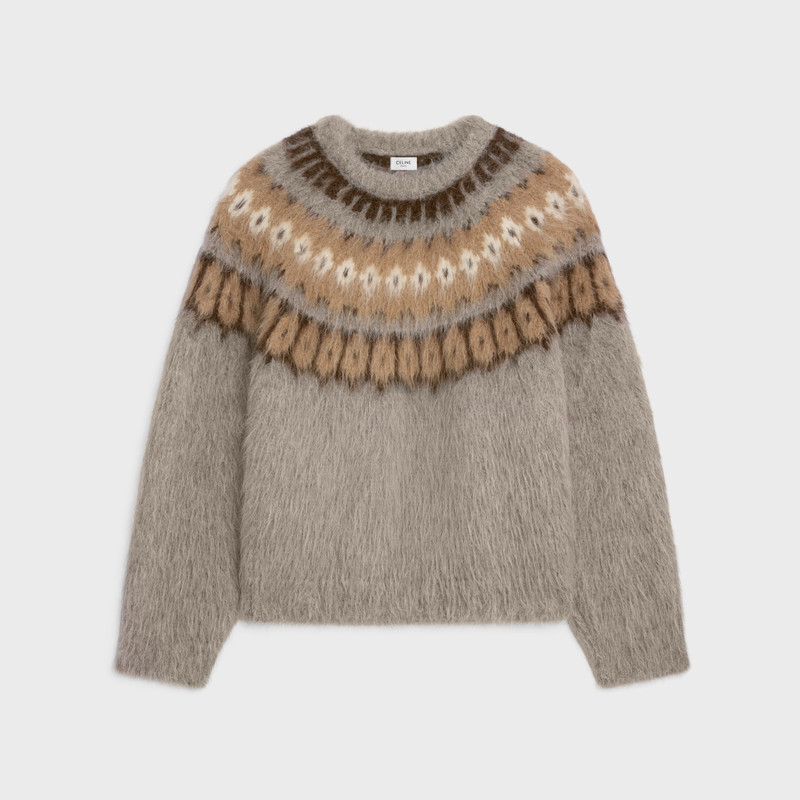 crew neck sweater in brushed fair isle alpaca wool 1