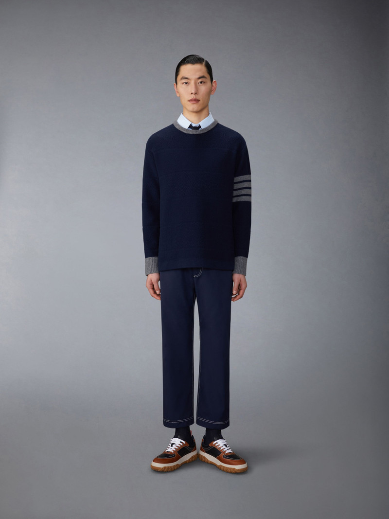 Merino 모직 4바 Textured 럭비 줄무늬 대원 목 Pullover 4