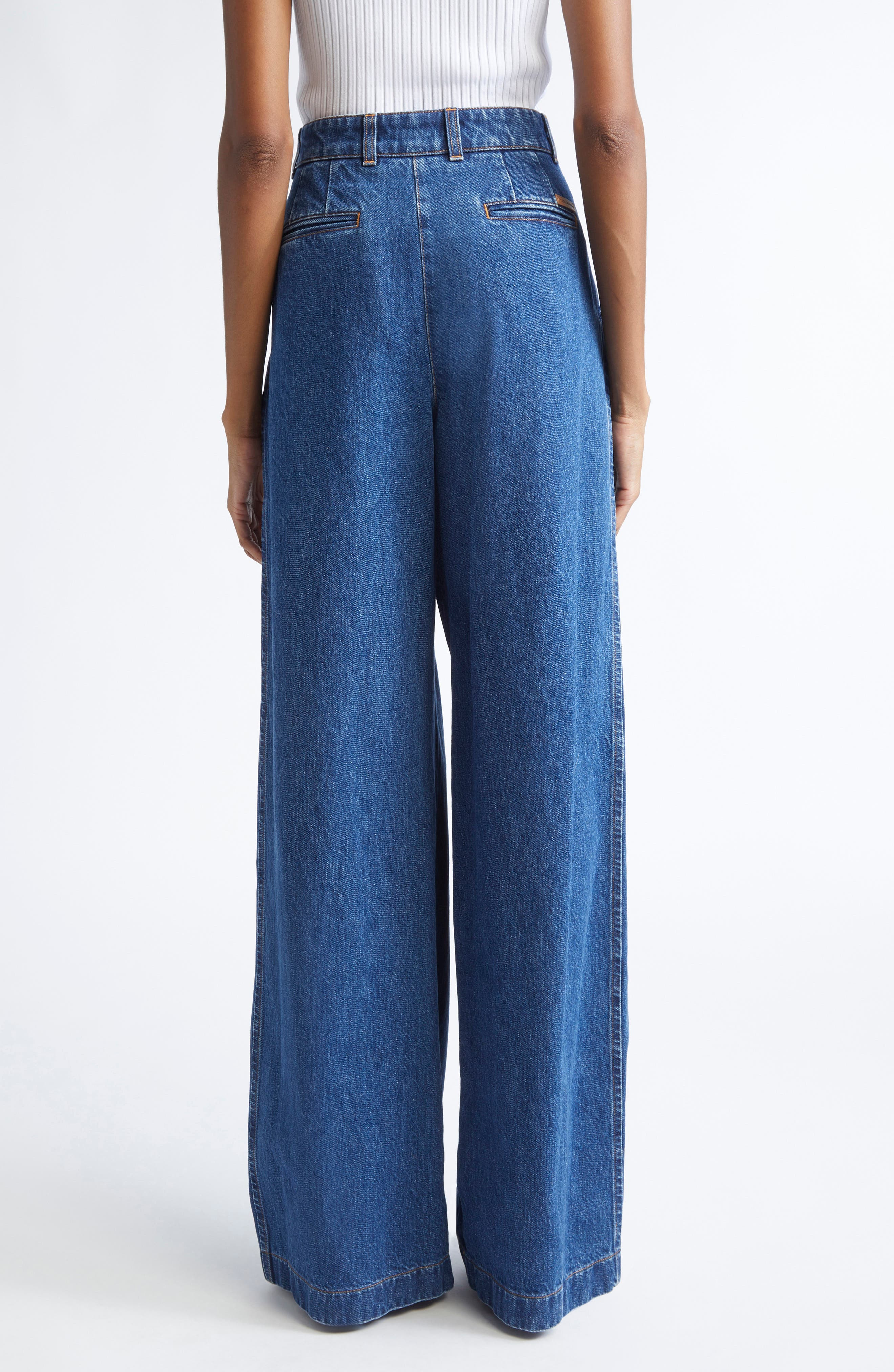 Dolce&Gabbana Pleated High Waist Wide Leg Denim Trousers in S9001 Blue at Nordstrom - 3
