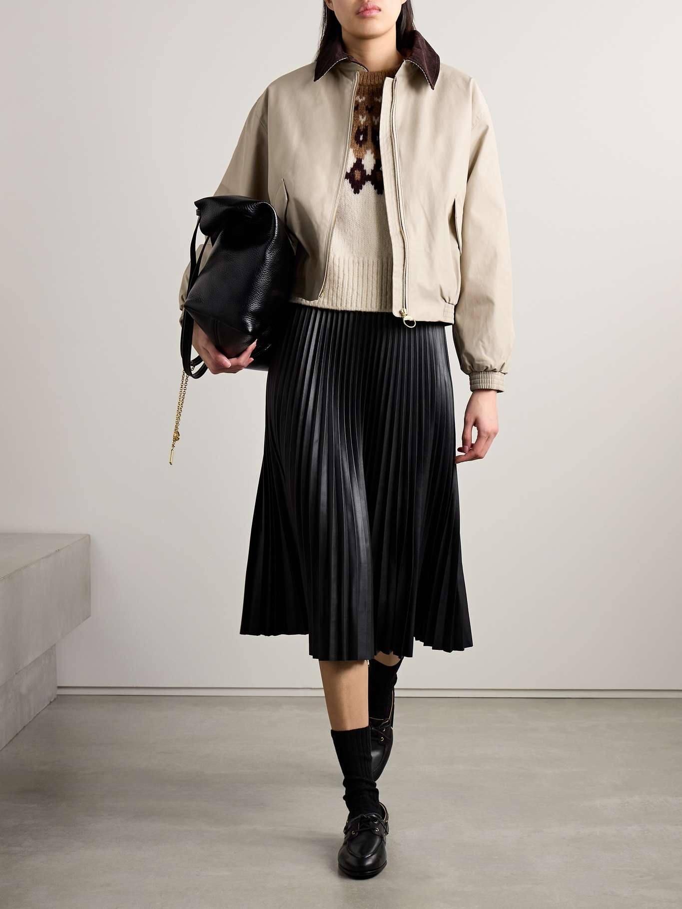 + Alexa Chung Anna corduroy-trimmed cotton-blend jacket Sand - 2