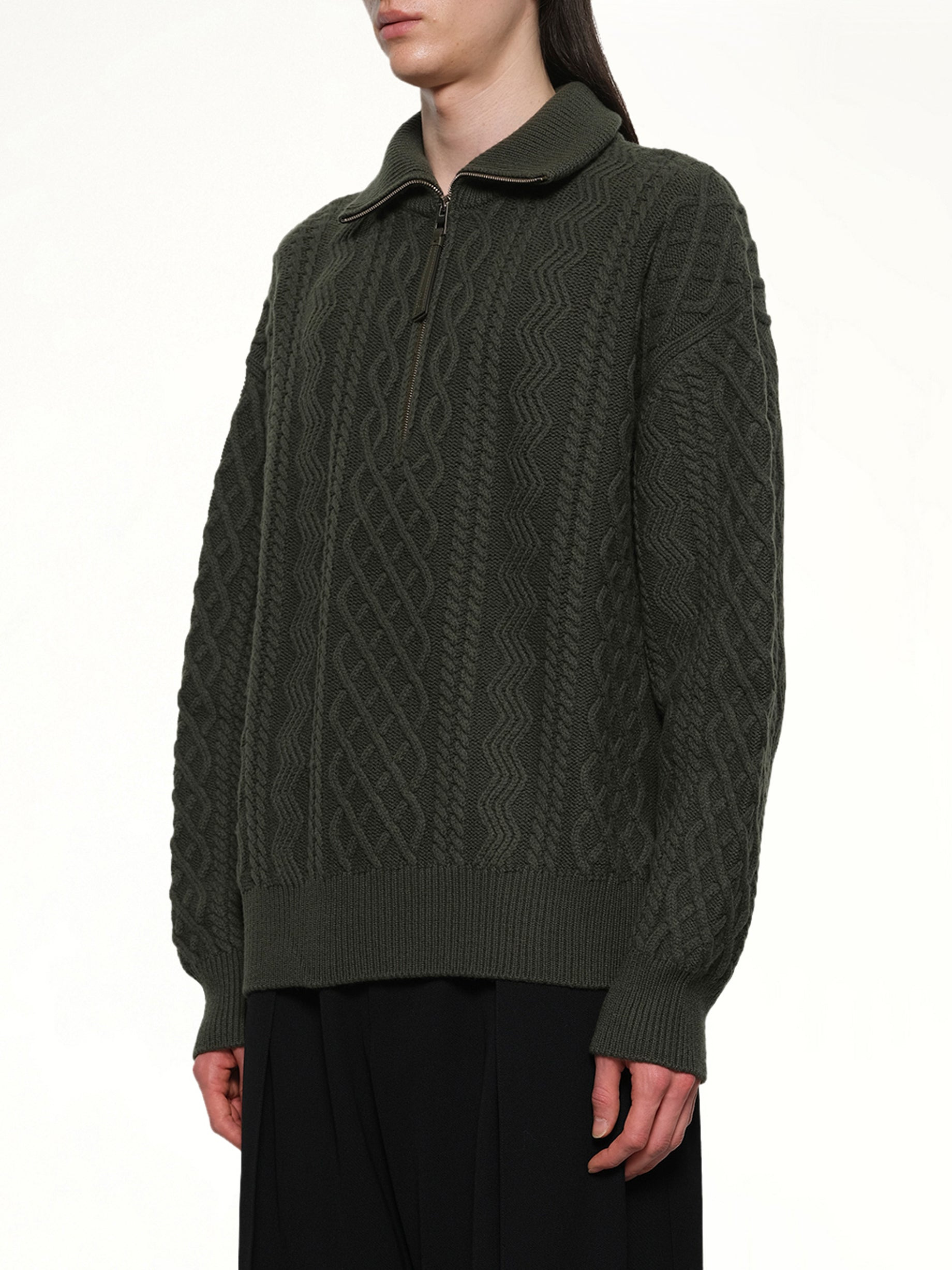 Zip Up Sweater in Khaki Green - 3
