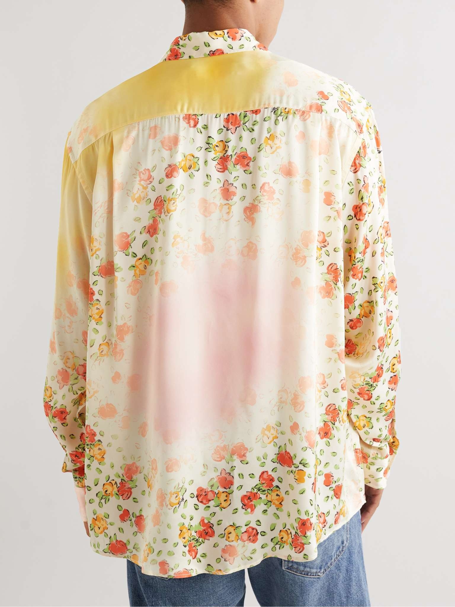 Oversized Dégradé Floral-Print Satin Shirt - 4