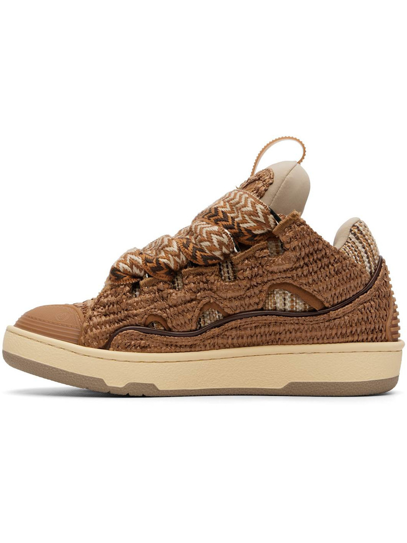 Lanvin Brown Faux-Raffia Curb Sneakers outlook
