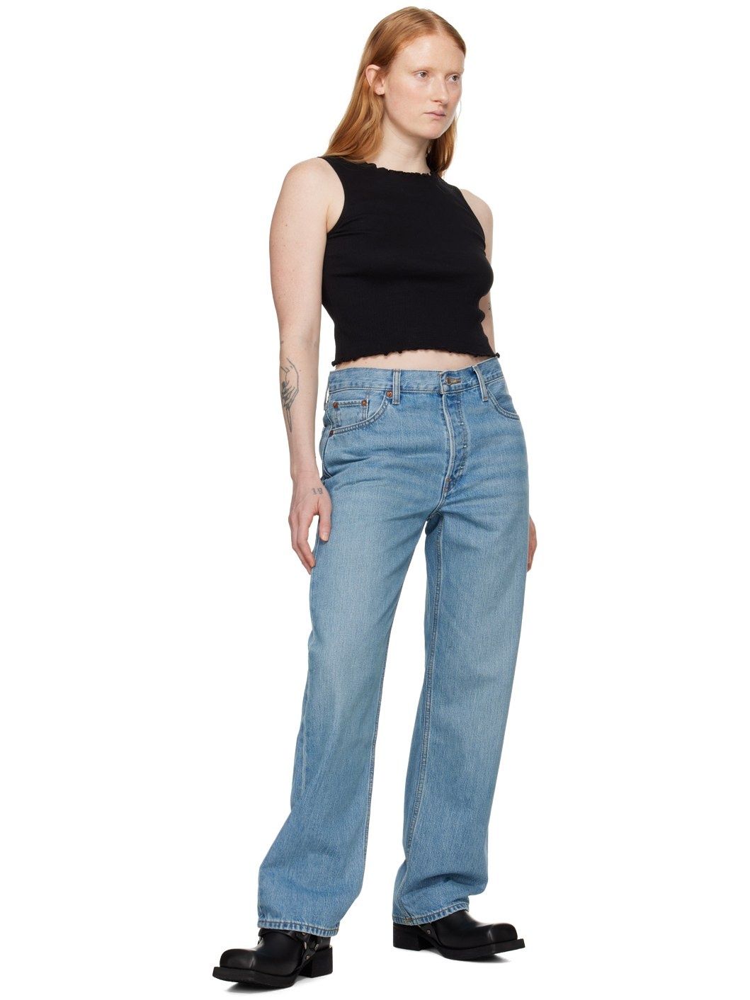 Blue Loose Longish Jeans - 4