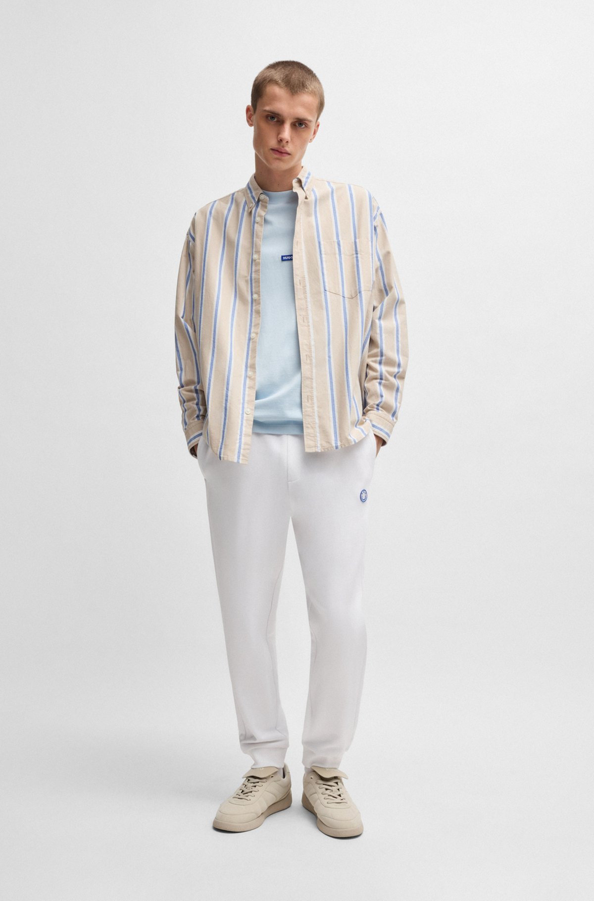 COTTON-TERRY TRACKSUIT BOTTOMS WITH HAPPY HUGO LOGO PATCH - 4