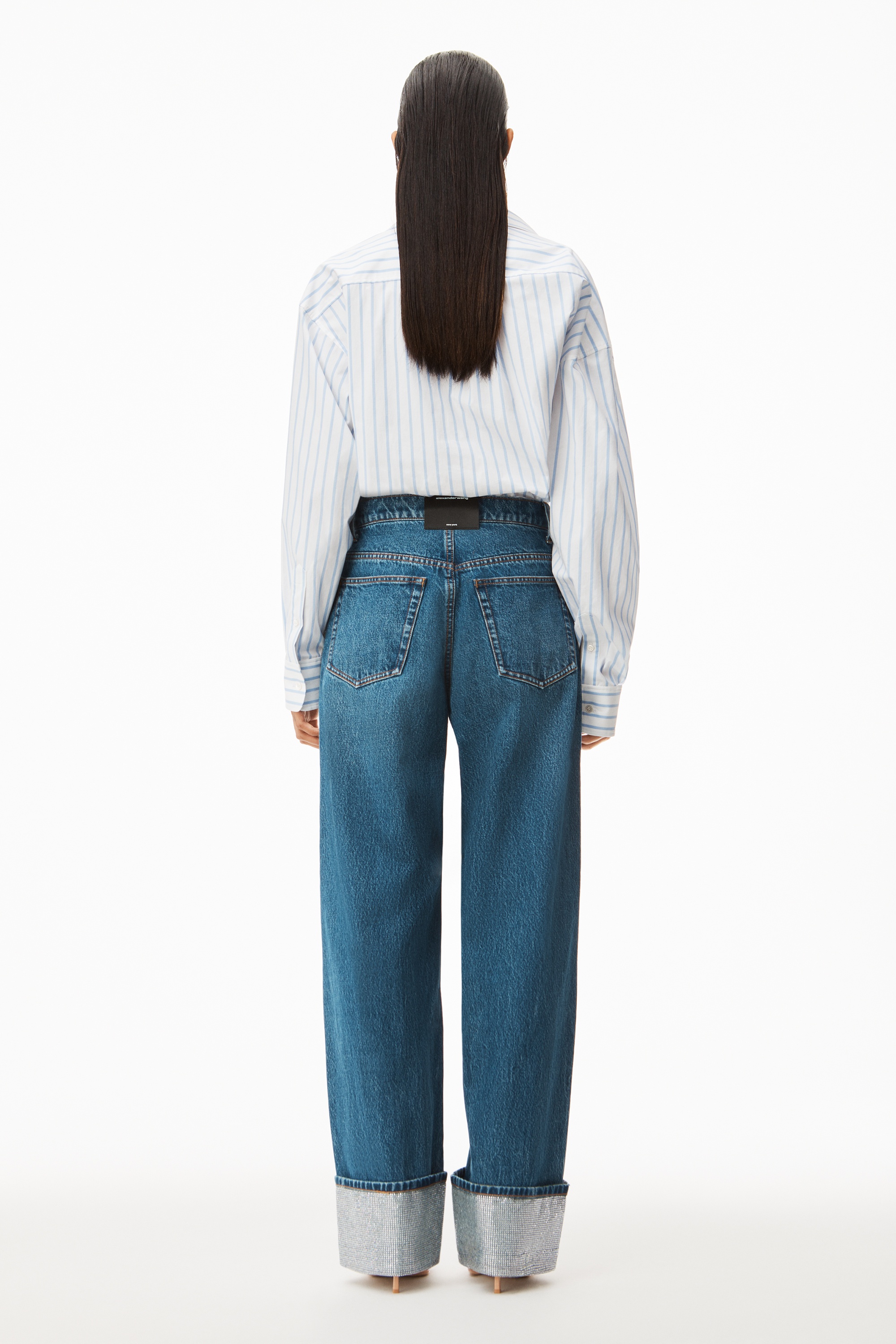CRYSTAL CUFF STRAIGHT JEAN IN DENIM - 5