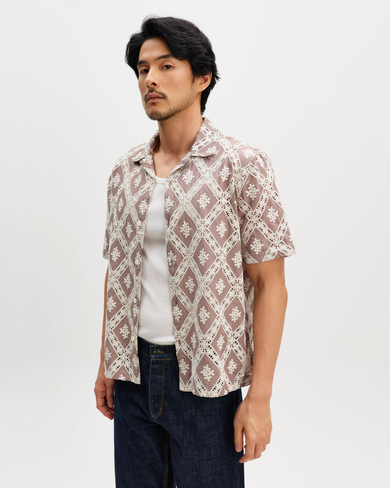 Wax London Didcot - Taupe And Ecru Diamond Lace Short-Sleeve Shirt outlook