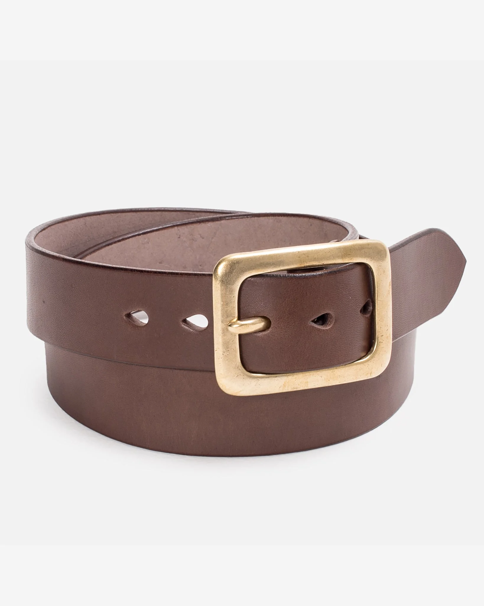 HEAVY DUTY "TOCHIGI" LEATHER BELT WITH BRASS GARRISON BUCKLE - BROWN - 1