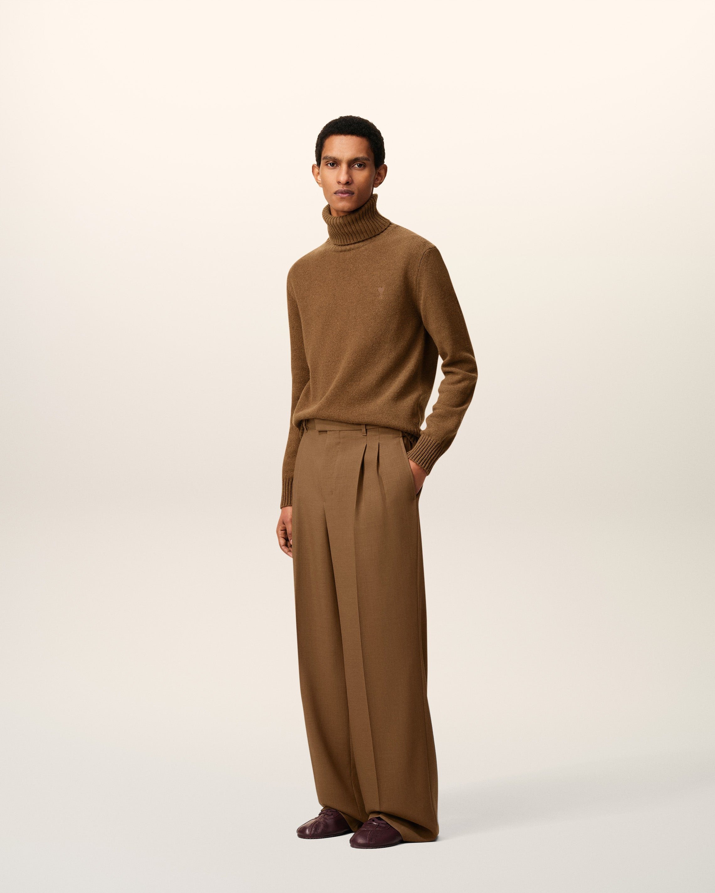 BROWN WOOL TABS WIDE TROUSERS - 6