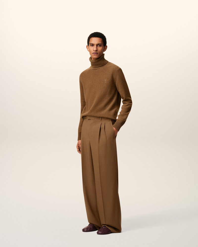 BROWN WOOL TABS WIDE TROUSERS 6