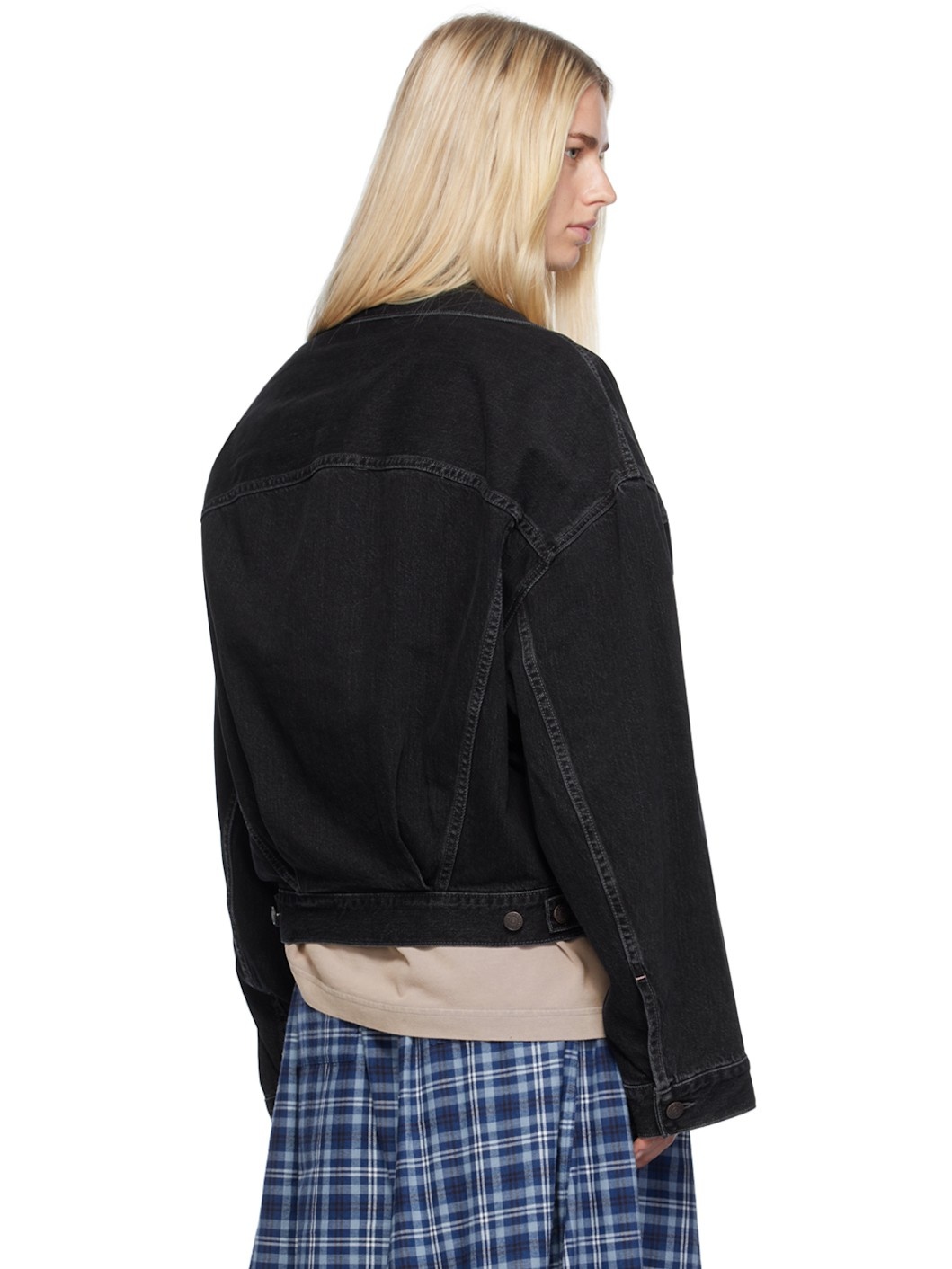 Black Cropped Denim Jacket - 3