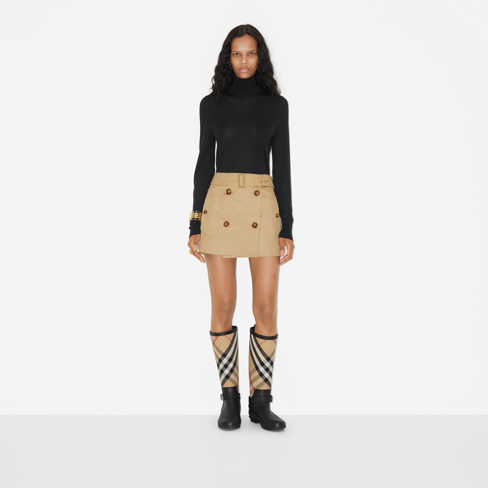 Cotton Gabardine Mini Trench Skirt - 2