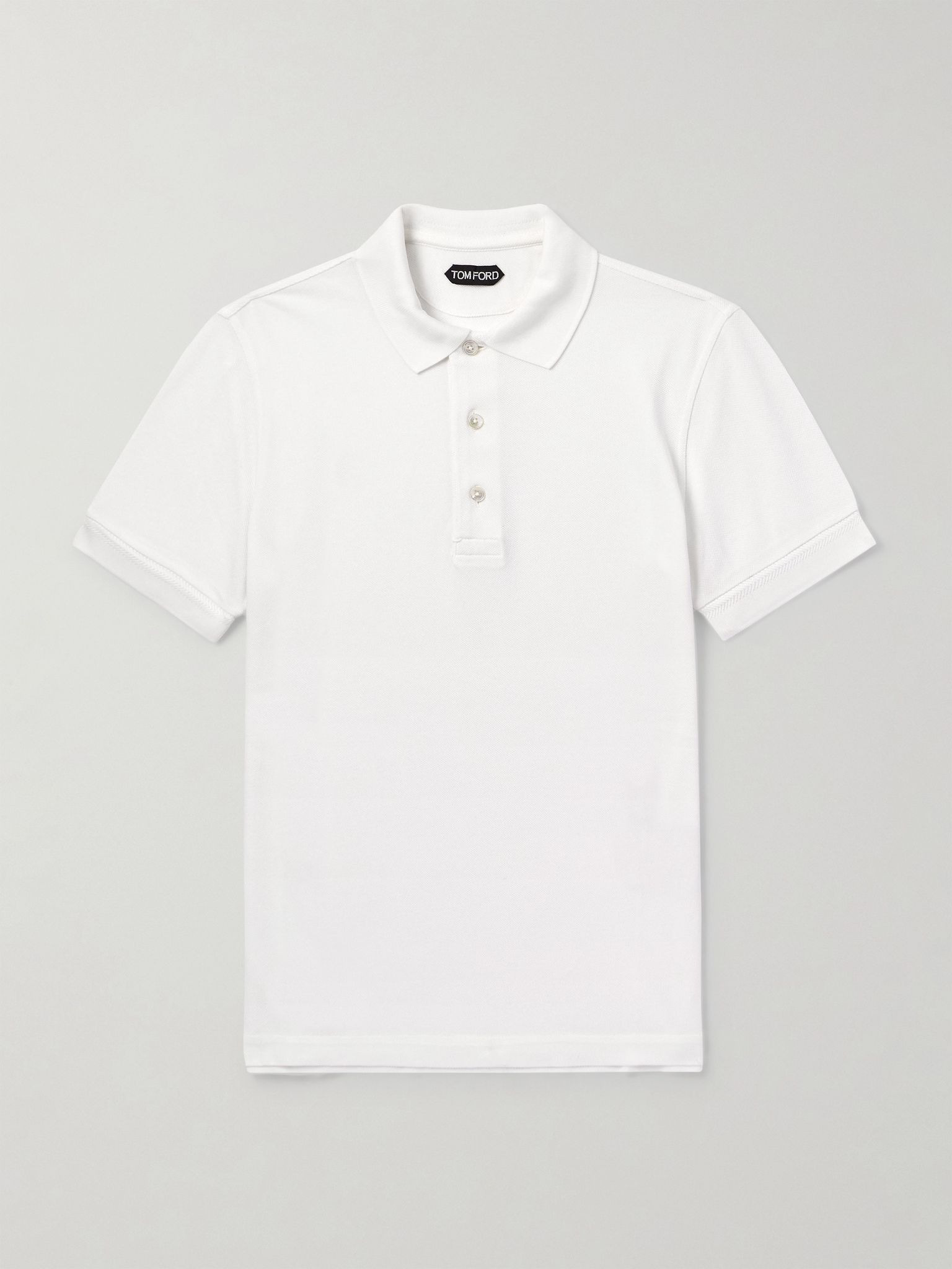 Slim-Fit Lyocell and Cotton-Blend Piqué Polo Shirt White - 1