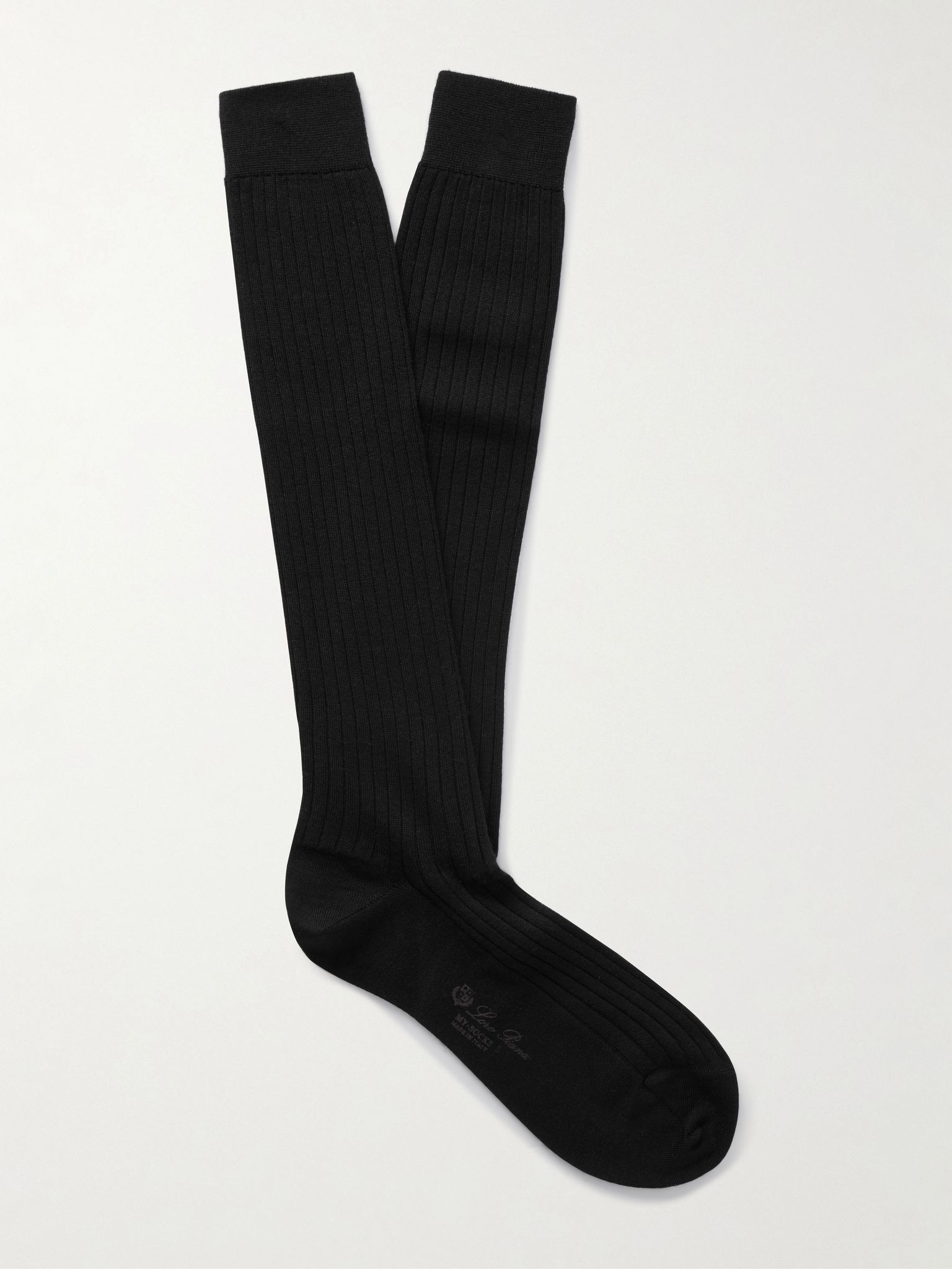 Sottile Ribbed Wool, Cashmere and Silk-Blend Socks Black - 1