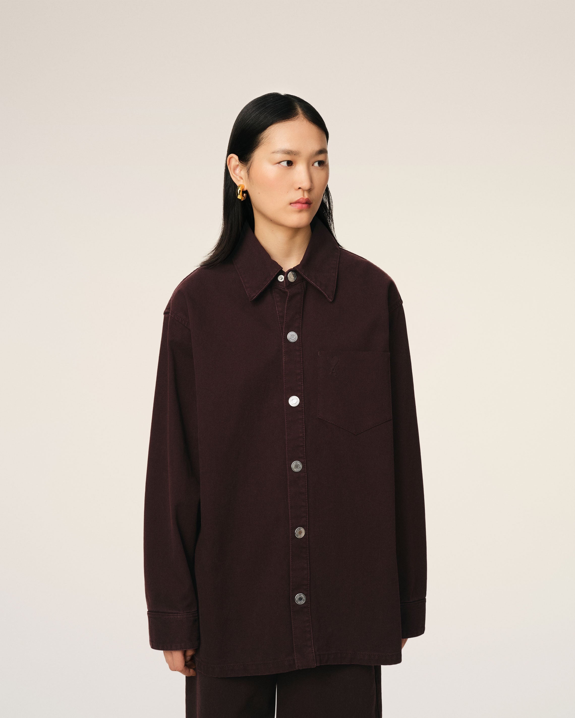 BURGUNDY COTTON AMI DE COEUR OVERSHIRT - 3