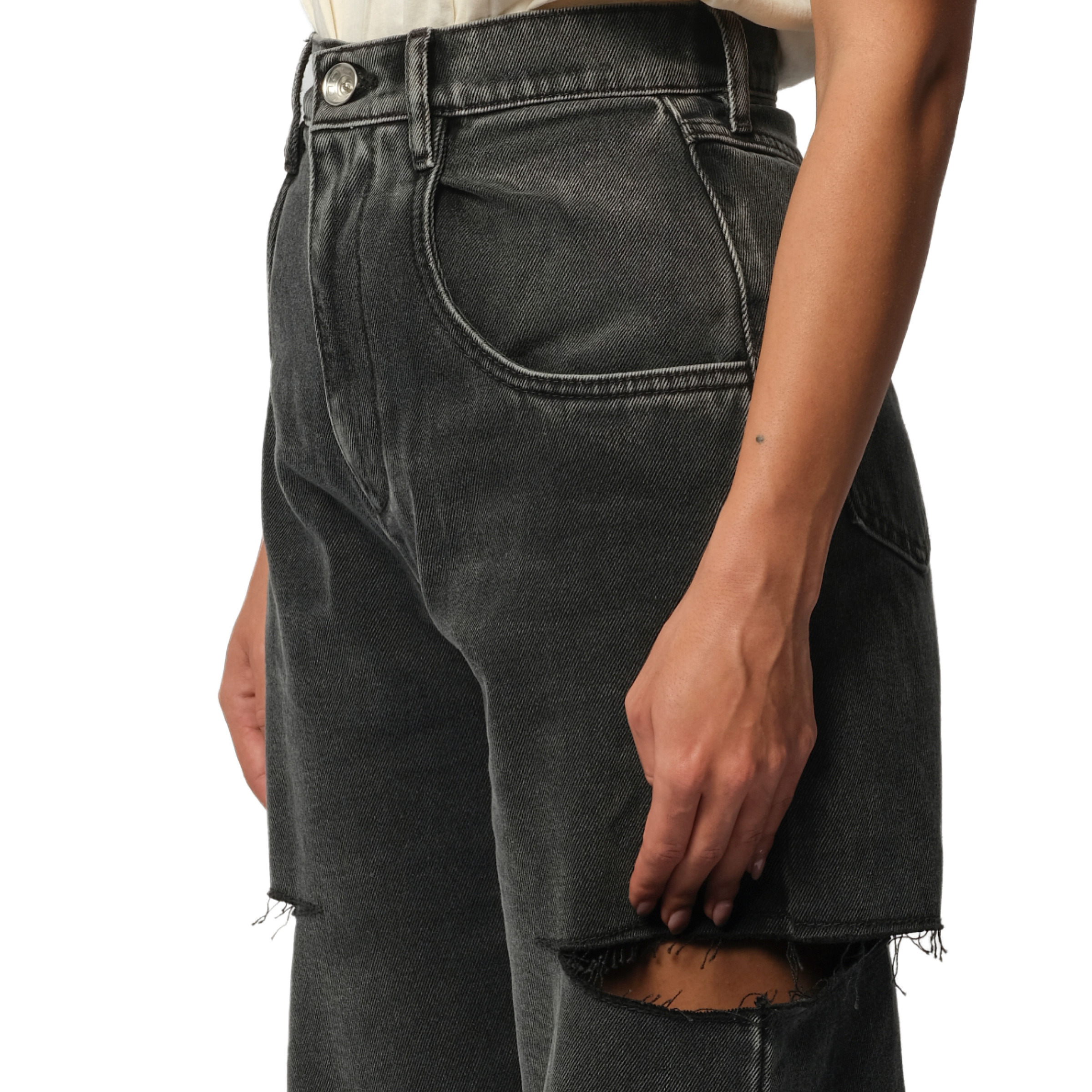Slash Loose Fit Denim Jeans in Black - 3