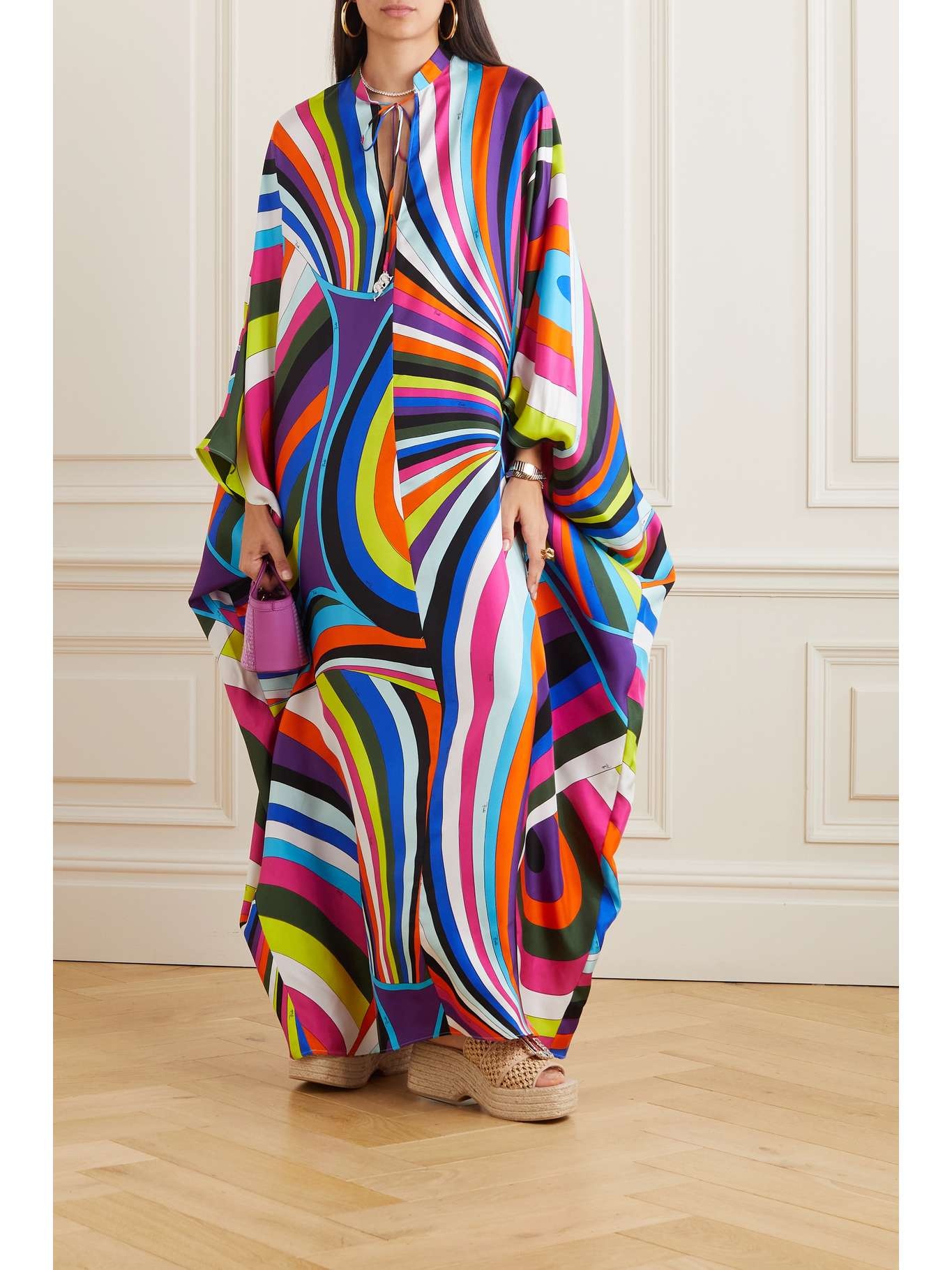 Draped printed silk-twill kaftan - 2