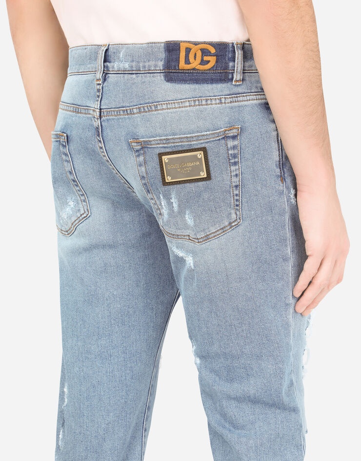 Light blue slim-fit stretch jeans with DG patch - 5