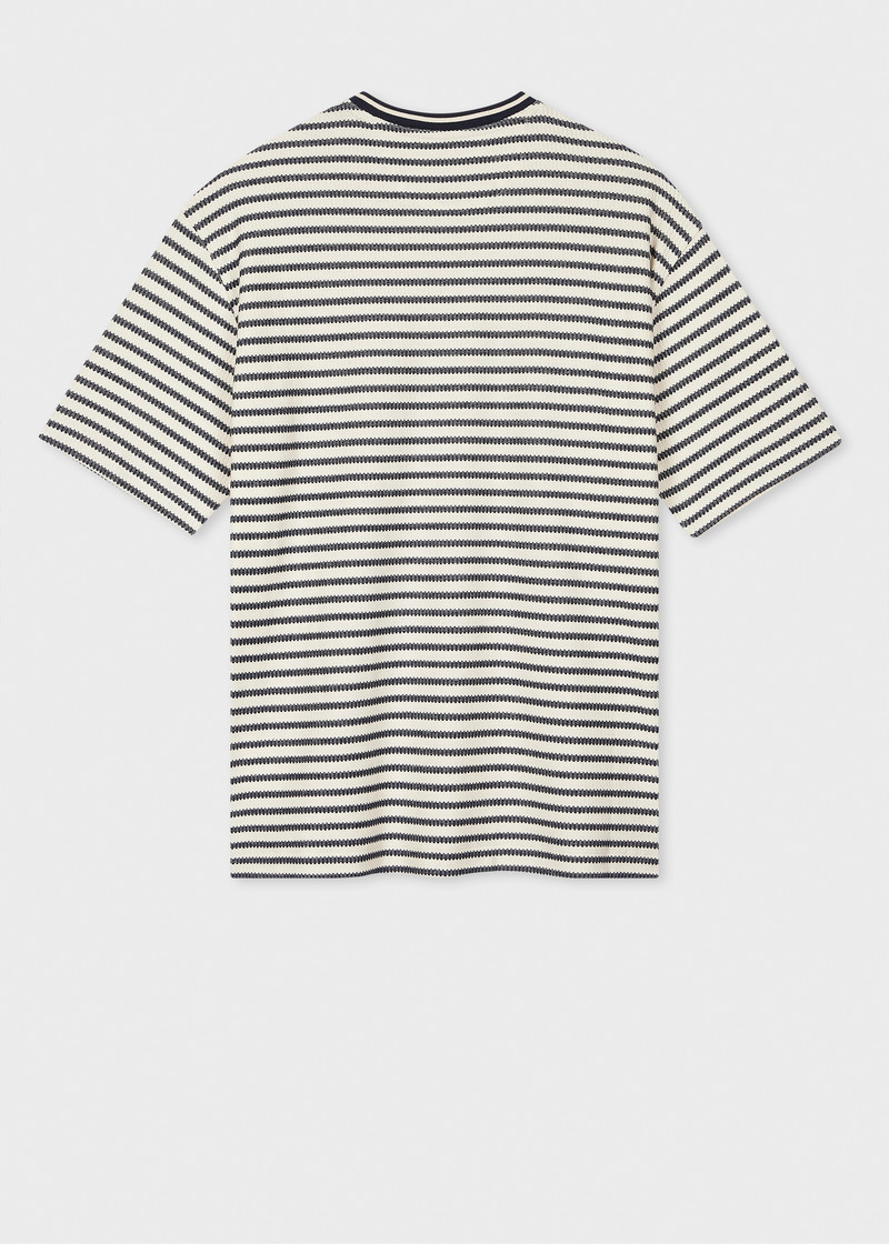 Paul Smith Ecru and Navy 'Breton' Textured Stripe Cotton T-Shirt outlook
